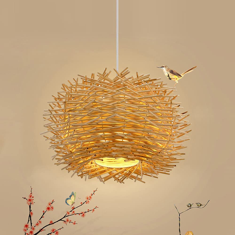 Modern Rattan Pendant Light Fixture - Adjustable Plug-in Hanging Lamp for Dining Room, Kitchen, Bedroom & Restaurant | Natural Woven Ceiling Lighting with Nest Design | Indoor Decorative Lighting for Home & Commercial Spaces