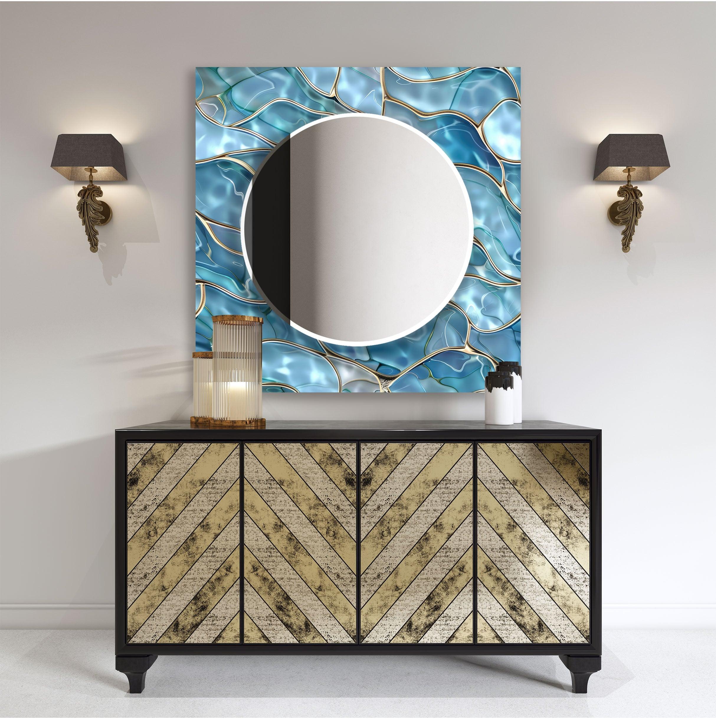Blue Marble Sea View Wall Mirror - Coastal Decor for Bathroom & Bedroom - Perfect for Beach House & Nautical Theme Decor