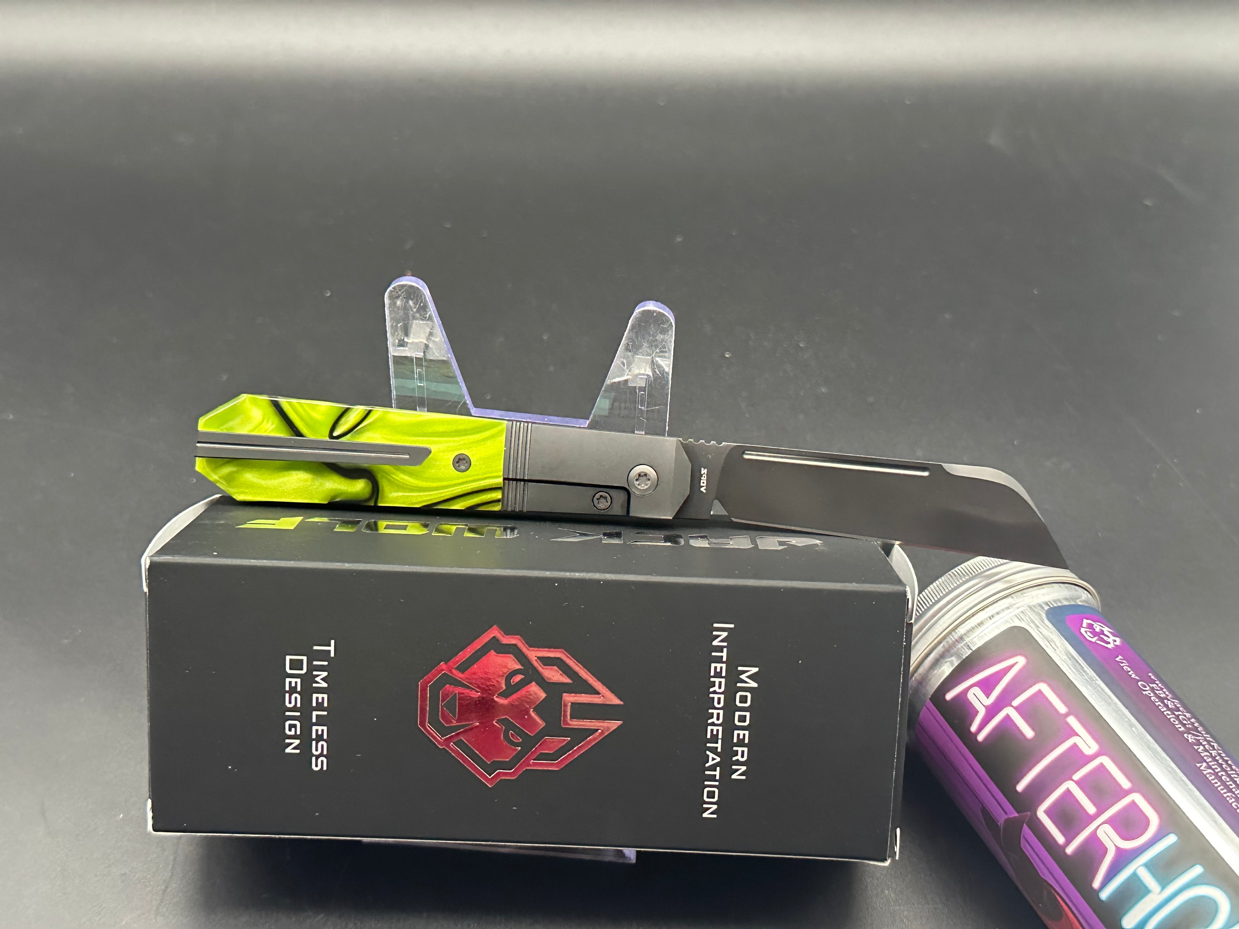 Jack Wolf Knives AFTER HOURS JACK - Kirinite Toxic Green DLC Coated Folding Pocket Knife for Outdoor, Camping & EDC Use