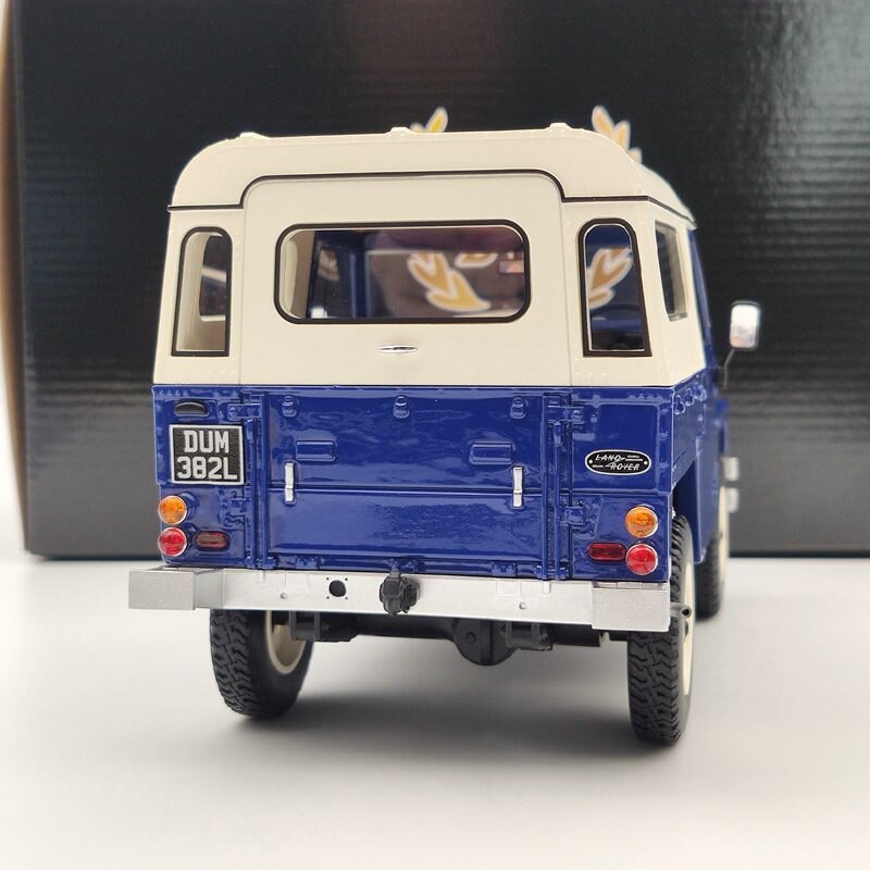 BOS 1/18 Scale Land Rover Series III 1973 Blue & White Resin Model Car - Collectible Diecast Vehicle for Adults, Gift for Car Enthusiasts - Perfect for Display, Home Decor, and Toy Car Collections