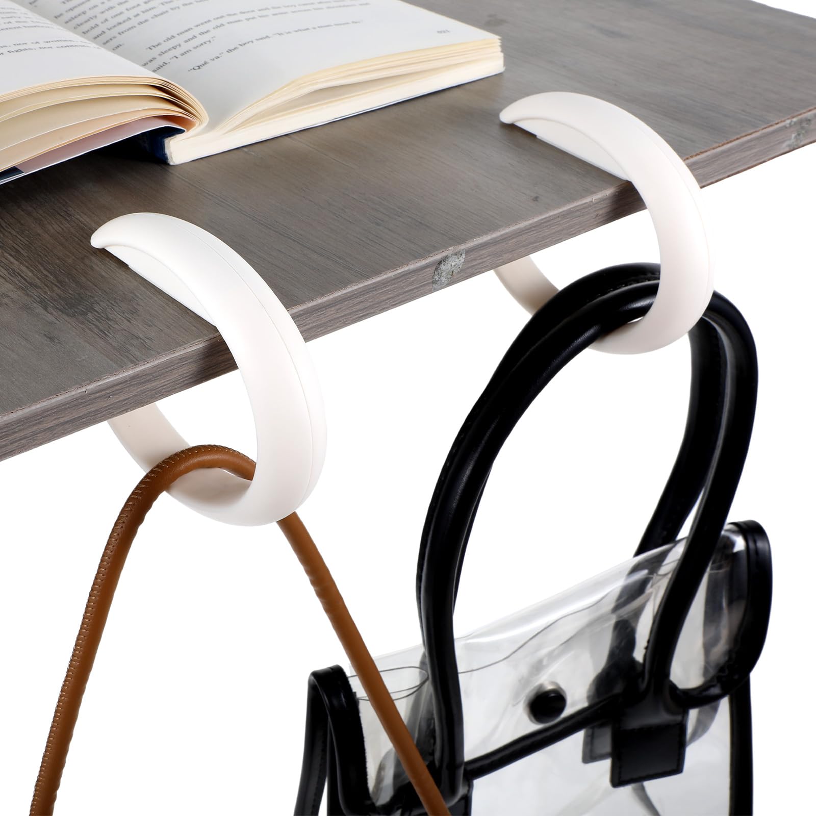 2Pcs Heavy Duty C-Shaped Purse Hanger for Table - Foldable Bag Hook Holder for Handbags, Purses & Heavy Items - Durable Desk Hanger for Restaurants, Travel & Shopping (White)