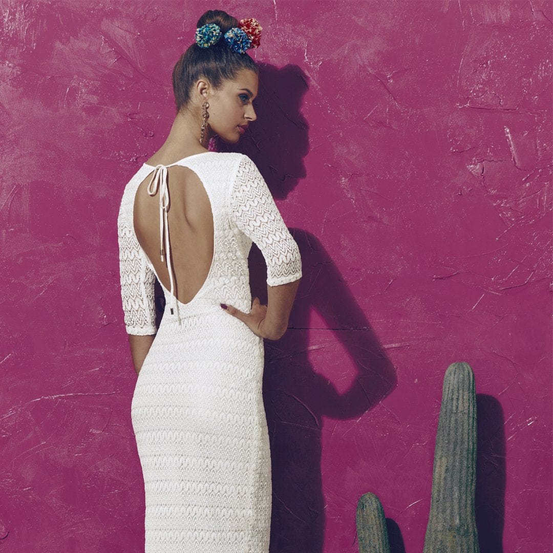 IT'S A GOOD LIFE White Bodycon Backless Midi Lace Dress - Elegant Party, Cocktail, Wedding Guest & Evening Occasion Outfit