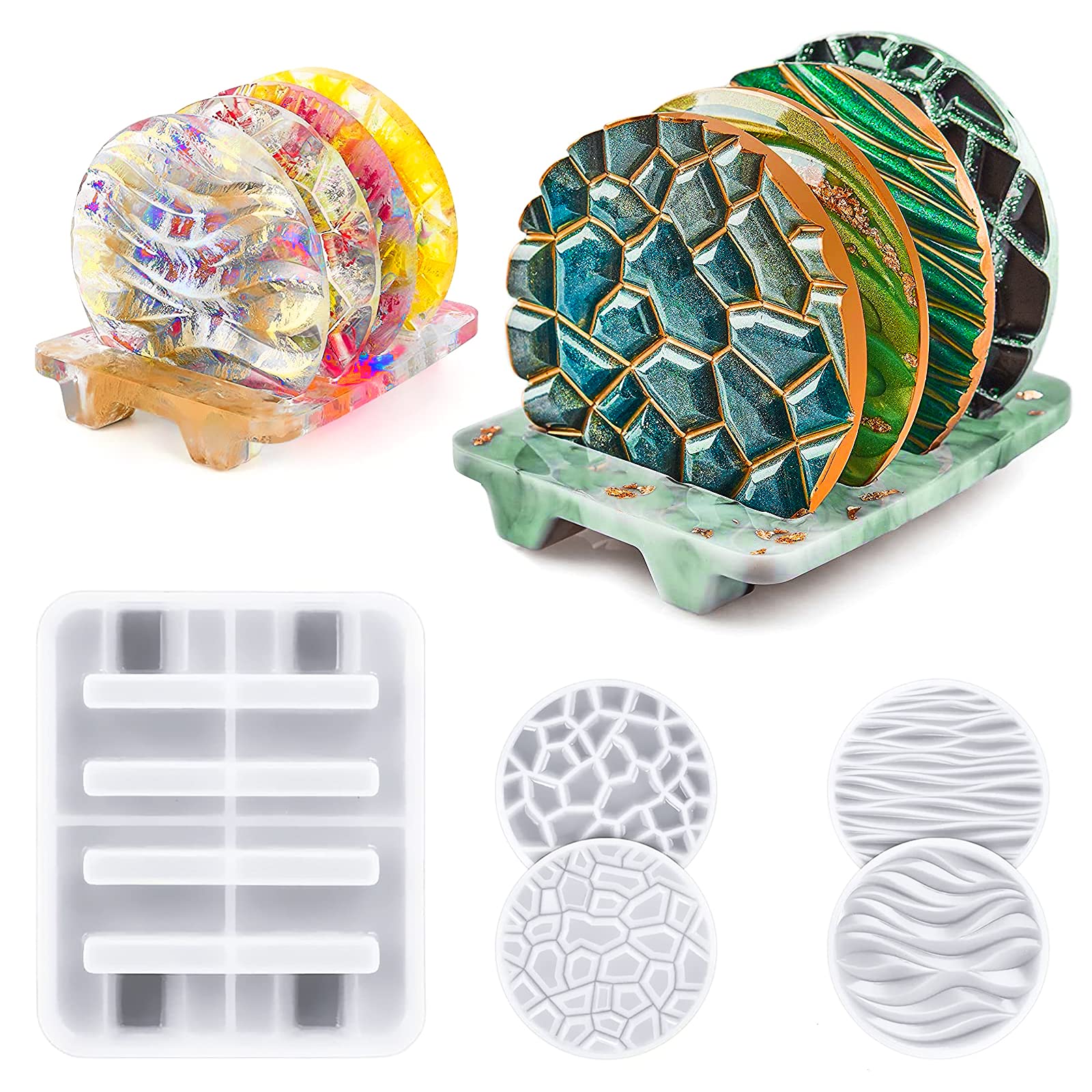 4Pcs Silicone Coaster Molds for Epoxy Resin - DIY Craft Coaster Making Kit with Unique Patterns - Perfect for Home Decor, Wedding Favors & Gift Making