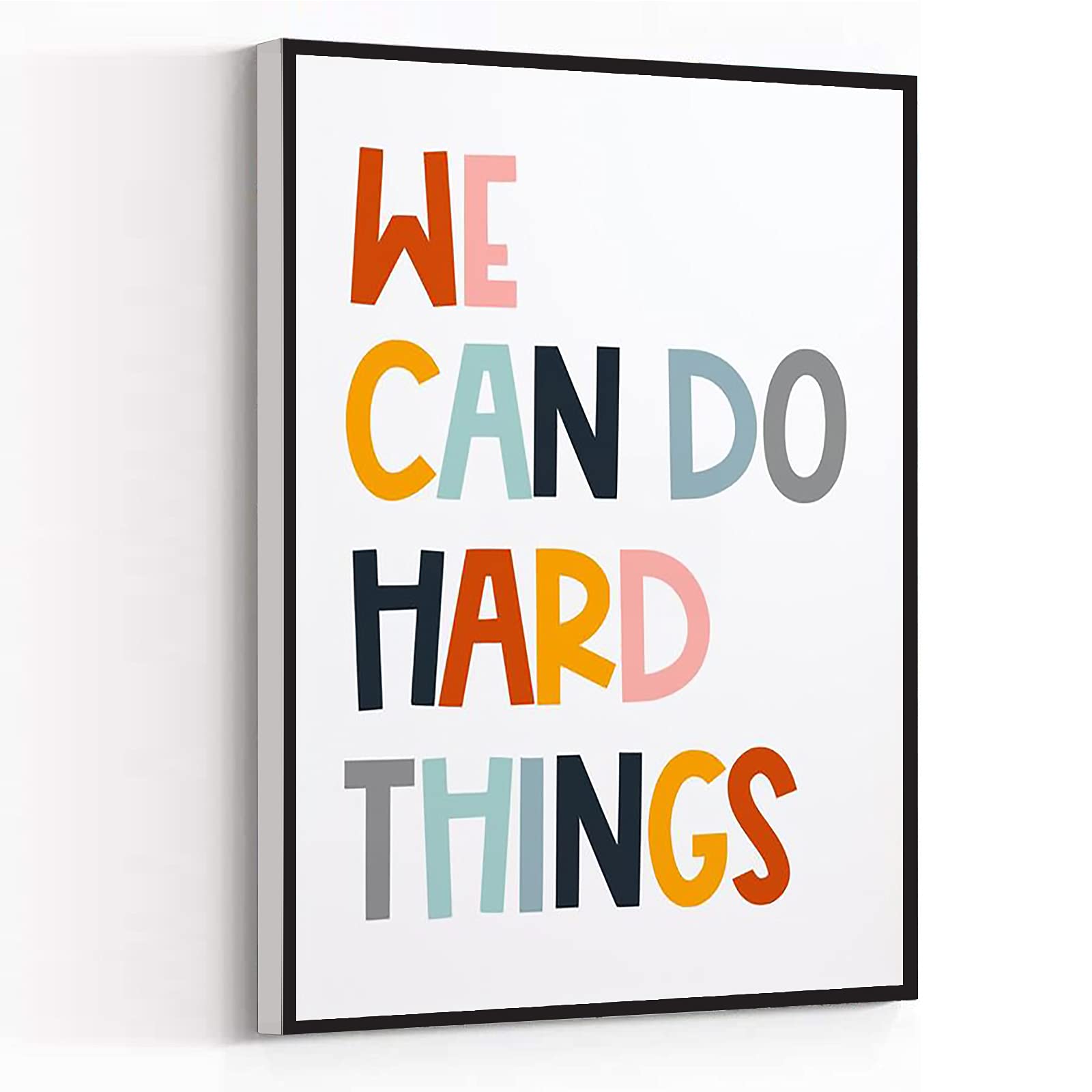 KEJPU Modern Canvas Wall Art Print 'We Can Do Hard Things' - Inspirational Classroom & Home Office Decor - 16x24 Inch Framed Painting Ready to Hang - Perfect for Living Room, Bedroom or Workspace Motivation