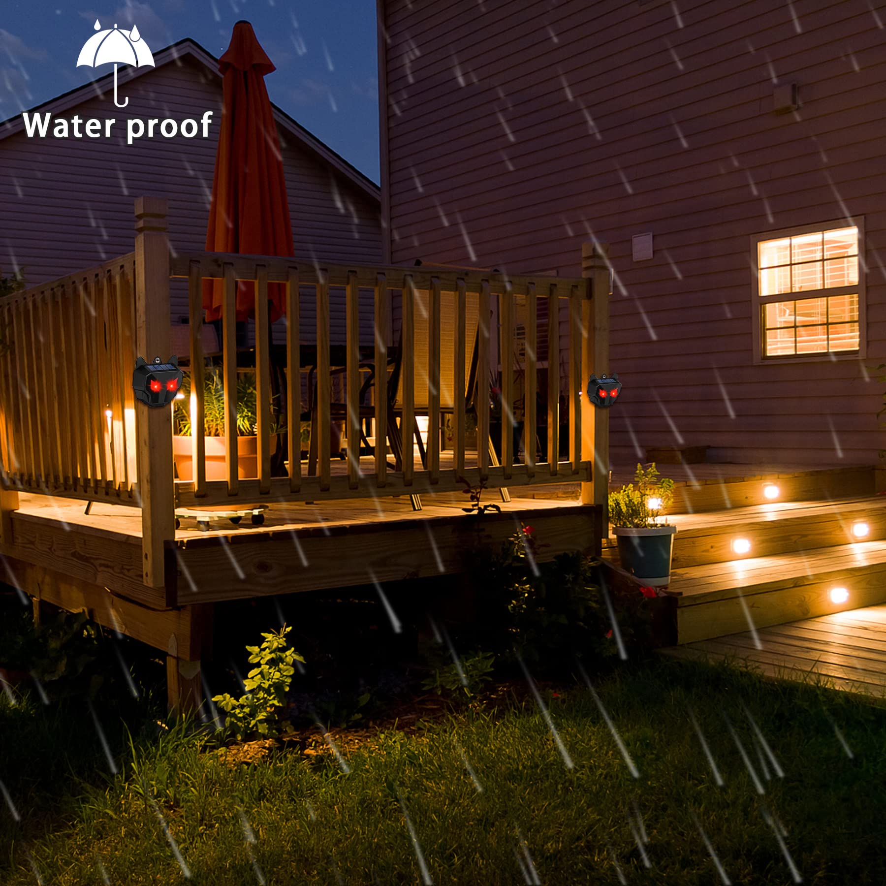 4 Pack Solar Powered Nocturnal Animal Repeller - Waterproof Outdoor Predator Deterrent with Red LED Lights for Chicken Coops, Gardens & Yards | Repels Dogs, Cats, Skunks, Wolves, Deer, Coyotes, Foxes & Raccoons | Perfect for Farm, Ranch & Backyard Protection