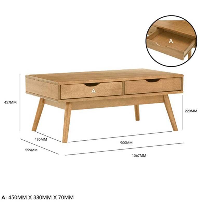 LAMAR Modern Coffee Table with 2 Drawers, 106cm Wide Natural Wood Finish - Perfect for Living Room, Lounge & Home Office Decor