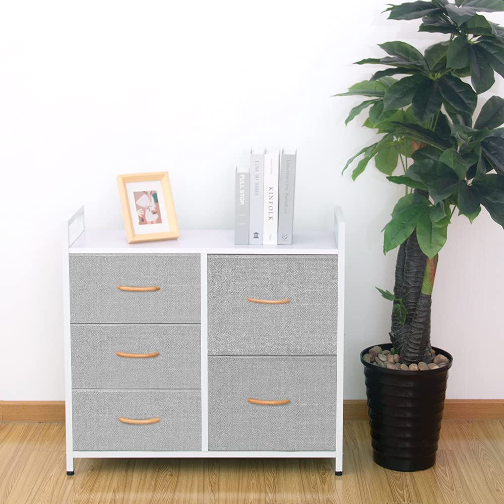 AZL1 Life Concept 5-Drawer Storage Dresser Organizer with Removable Fabric Bins - Light Grey/White Standing Chest for Bedroom, Office, Living Room & Closet - Perfect for Home Organization, Clothes Storage and Space Saving Solutions