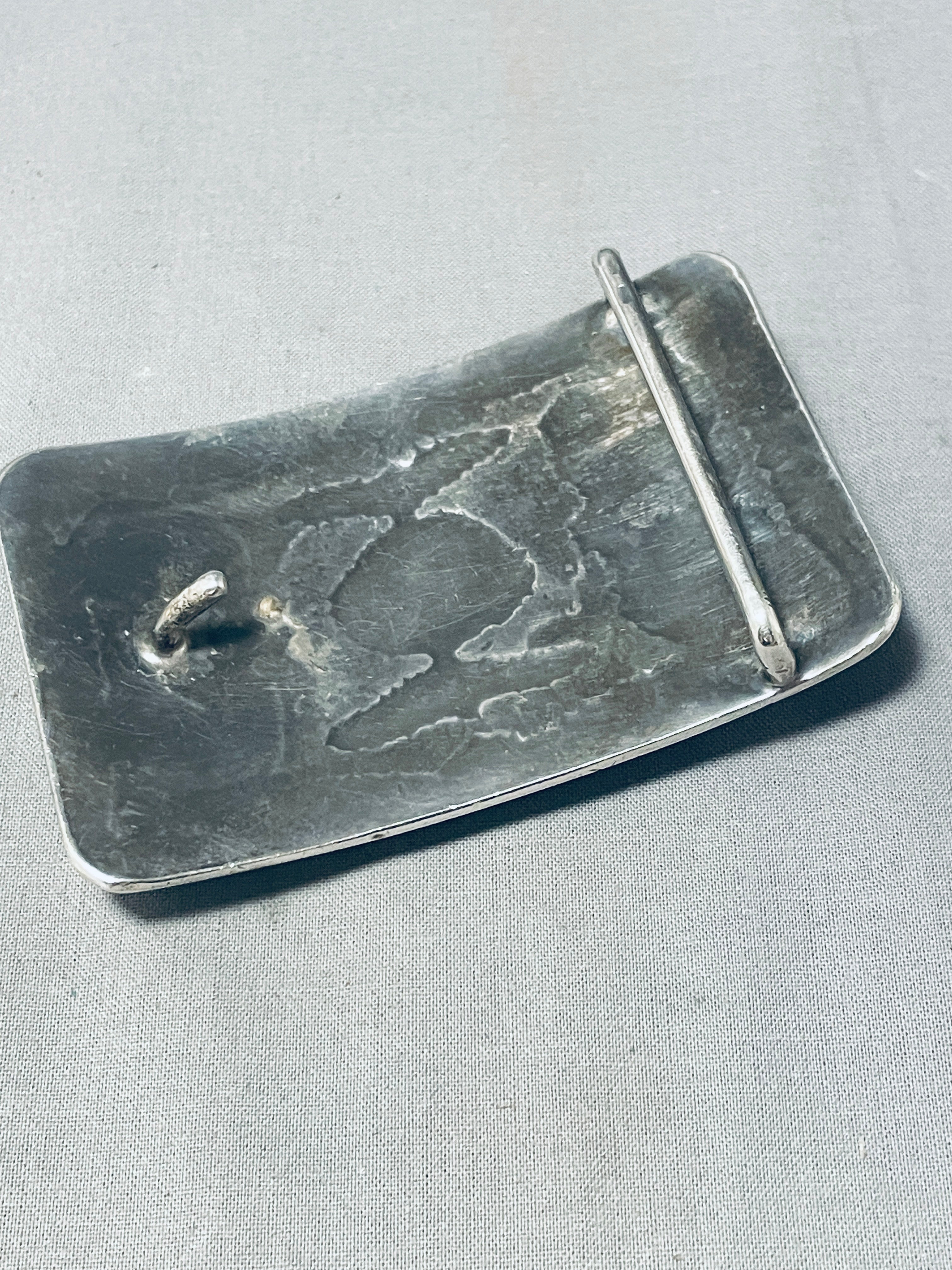 100 Gram Vintage Native American Navajo Pilot Mountain Turquoise Sterling Silver Buckle - Handcrafted Jewelry for Western Fashion & Boho Style