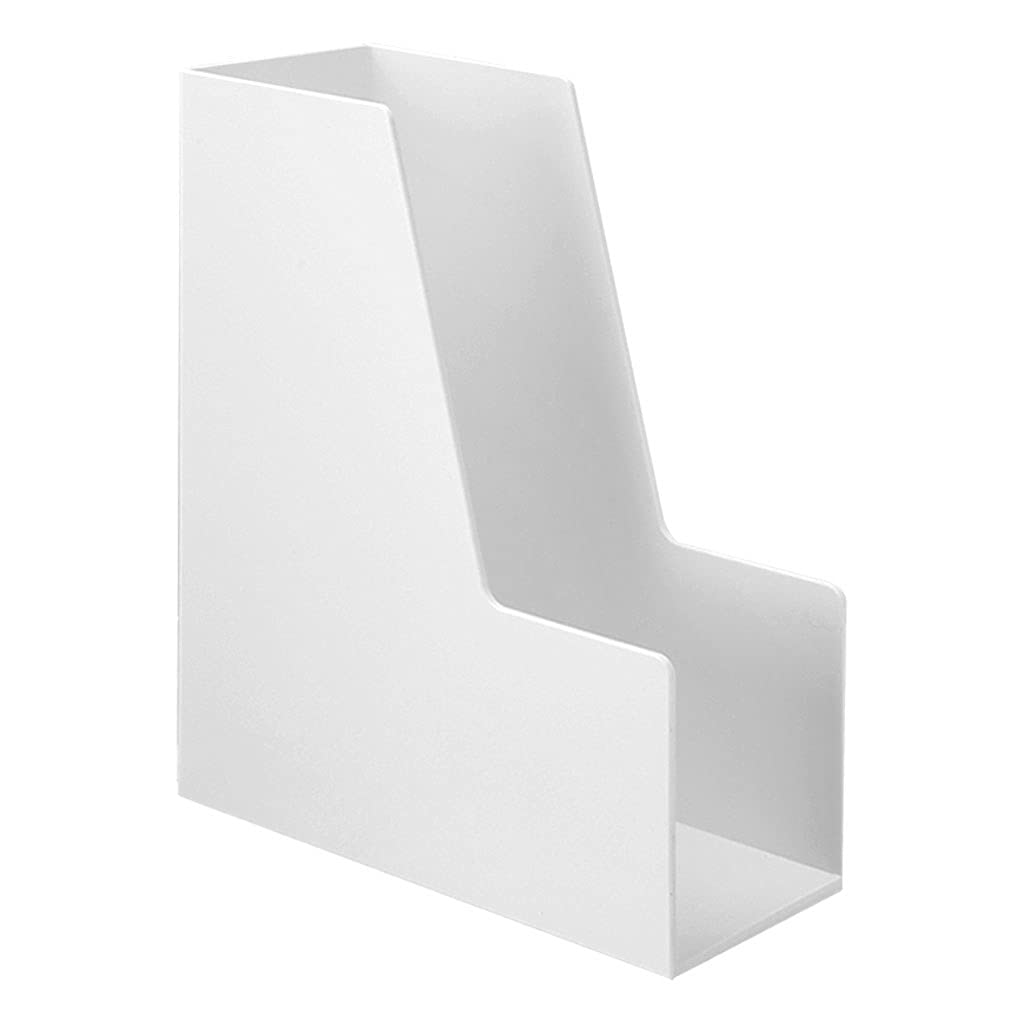 AiLi Plastic Desk File Organizer & Magazine Rack - Single Compartment Space for Office, Home, or School - Easy Access & Durable White Document Holder for Papers, Folders & Books