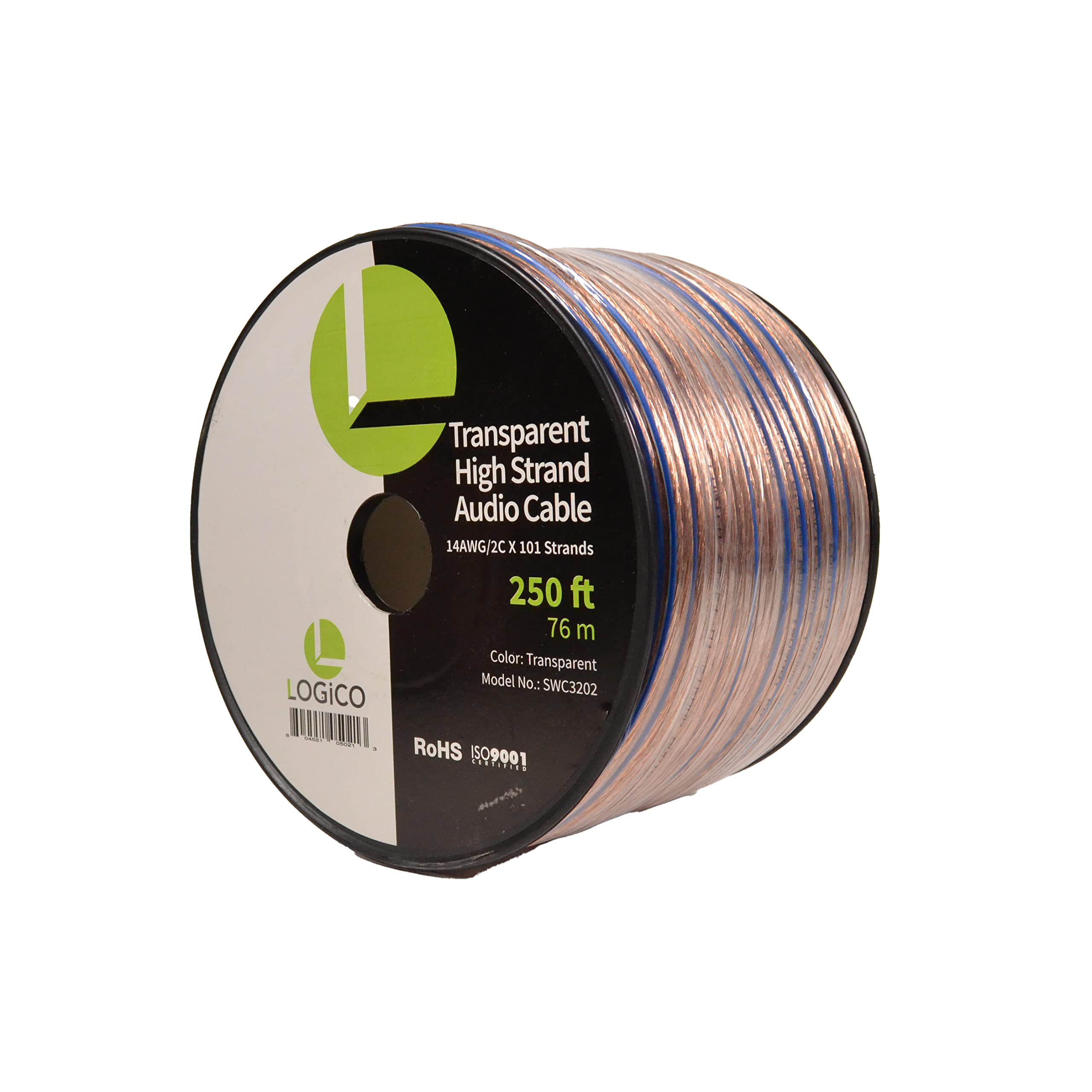 14 Gauge Transparent Speaker Wire - 250 ft Bulk Audio Cable for Car & Home Stereo Systems | High-Quality Oxygen-Free Copper for Clear Sound | Perfect for Car Audio, Home Theater & DIY Speaker Installations