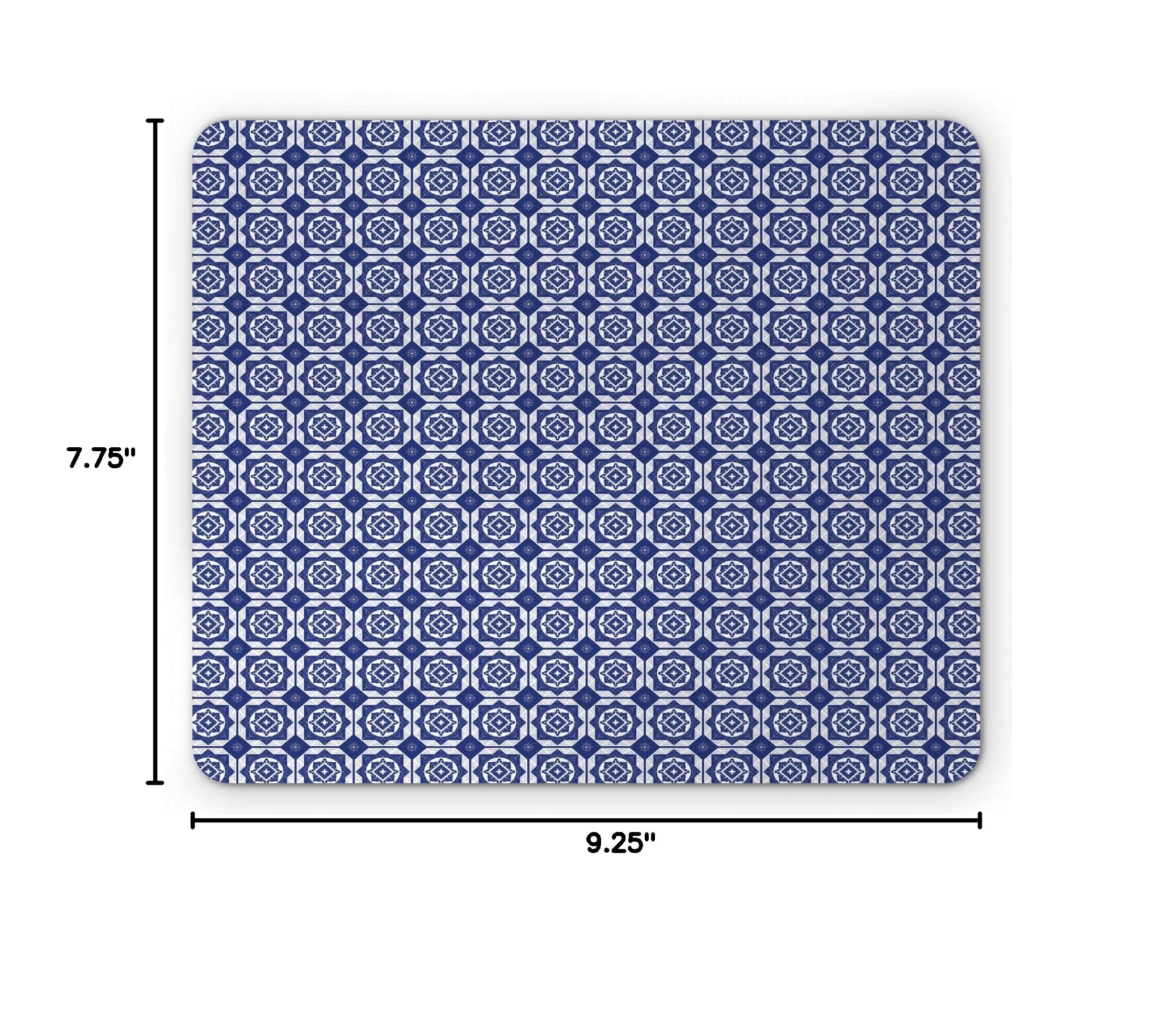 Ambesonne Dutch Delft Style Geometric Mouse Pad - Non-Slip Rubber Mousepad with Rhombus and Hexagon Holland Design, Standard Size Rectangle Computer Mouse Mat in Navy Blue & White - Perfect for Office, Gaming & Home Workspace