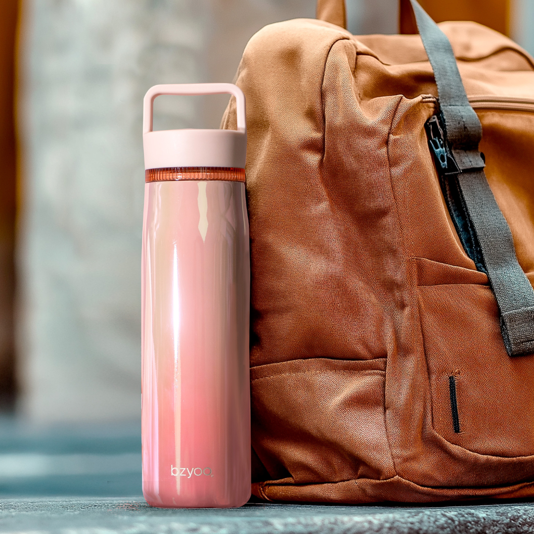 24oz Insulated Water Bottle with Clear Chug Lid - Aurora Iridescent Pink | Leakproof Stainless Steel Vacuum Flask for Gym, Hiking & Outdoor Activities