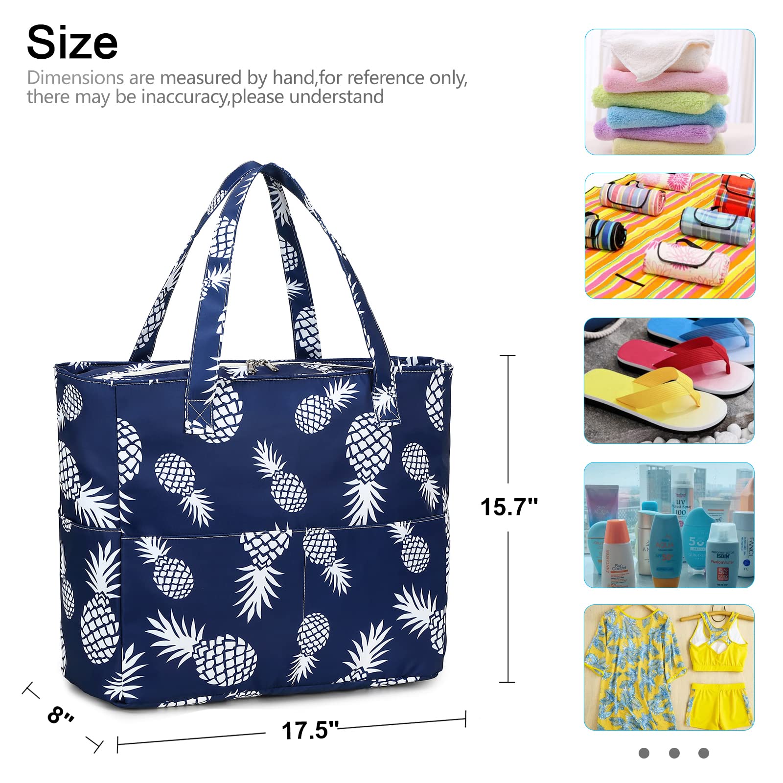 LEDAOU Large Waterproof Beach Tote Bag for Women - Sandproof Zippered Pool & Gym Bag with Wet Pocket - Perfect for Beach, Travel, Shopping & Grocery Trips