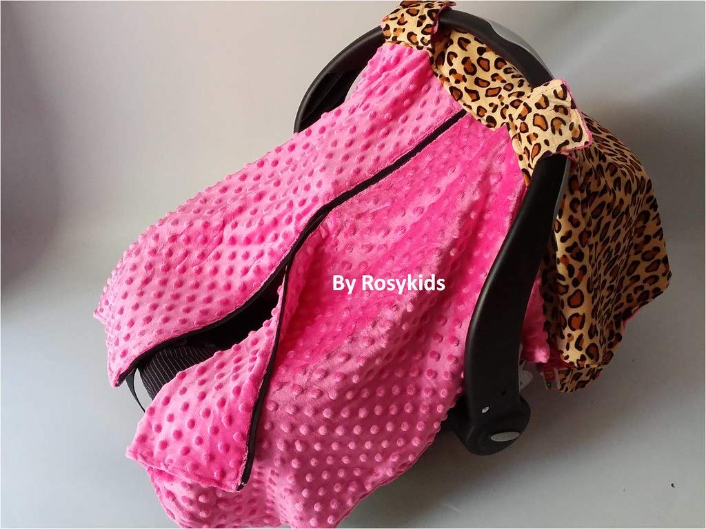 Rosy Kids Infant Car Seat Canopy Cover - Windproof & UV Protection Baby Car Seat Sunshade - Universal Fit for Boys & Girls - Hot Pink Cheetah Print - Perfect for Strollers, Shopping, and Outdoor Adventures
