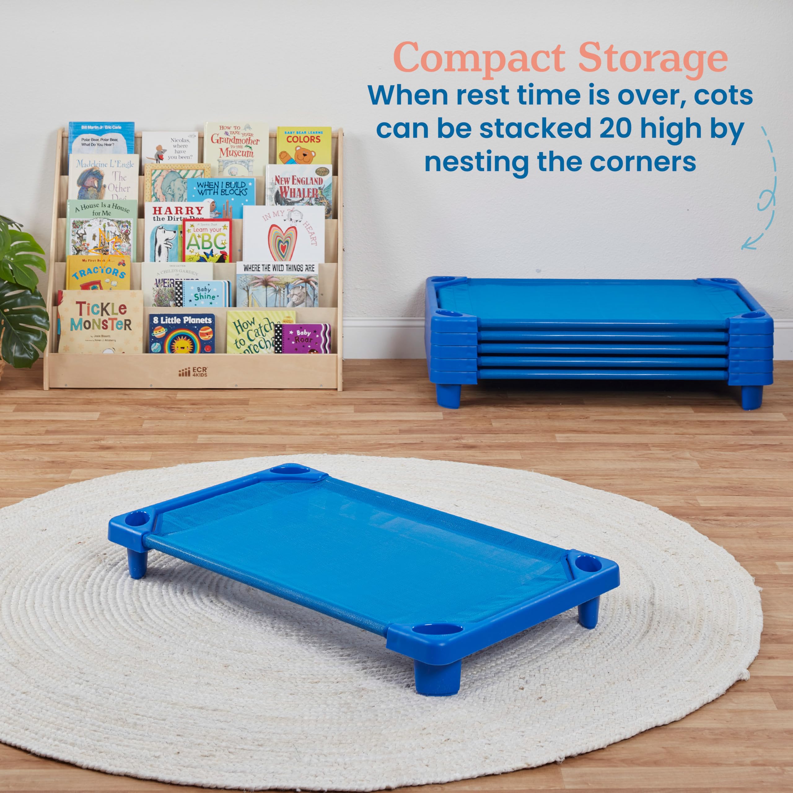 ECR4Kids Streamline Toddler Cot - Blue 6-Pack for Daycare, Preschool & Classroom Nap Time | Durable Kids Sleeping Cots for Early Childhood Education