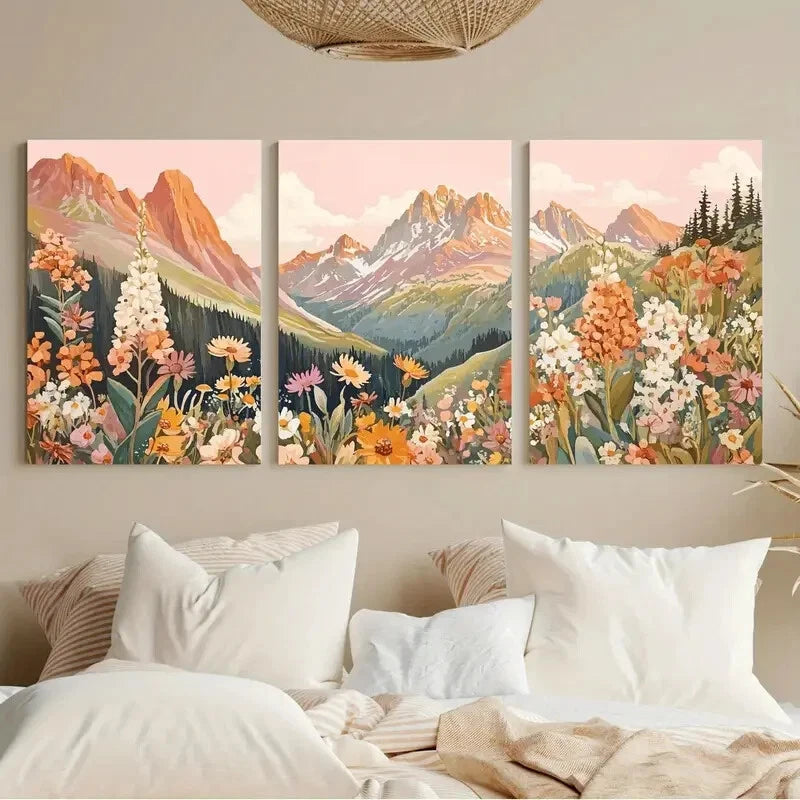 3-Piece Abstract Colorful Mountain Meadow Metal Wall Art - Ready to Hang, Modern Home Decor for Living Room, Bedroom & Office