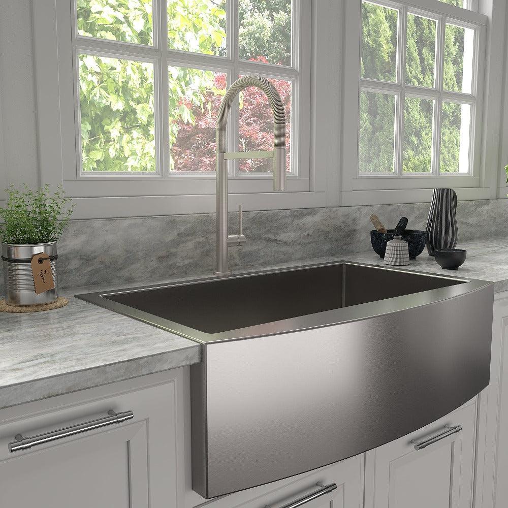 ZLINE Incline Pull Down Single Handle Kitchen Faucet in Brushed Nickel - High Arc Modern Design for Easy Dishwashing & Food Prep, Perfect for Farmhouse & Contemporary Kitchens