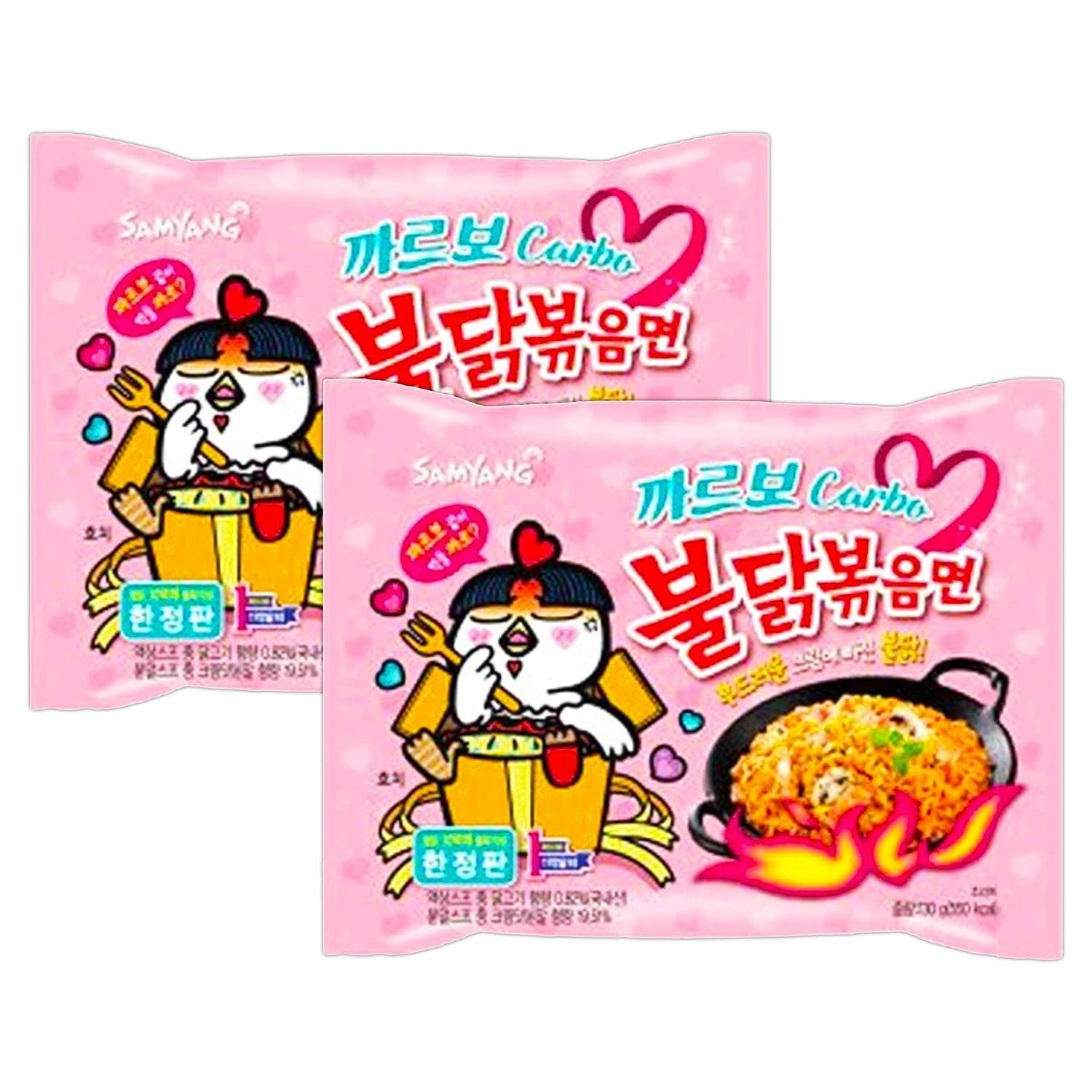 Samyang Buldak Carbonara Korean Spicy Ramen Noodles - 2 Pack (130g) | Hot & Mild Flavors for Stir Fries, Soups, or Quick Meals | Perfect for Spicy Food Lovers & Instant Noodle Fans