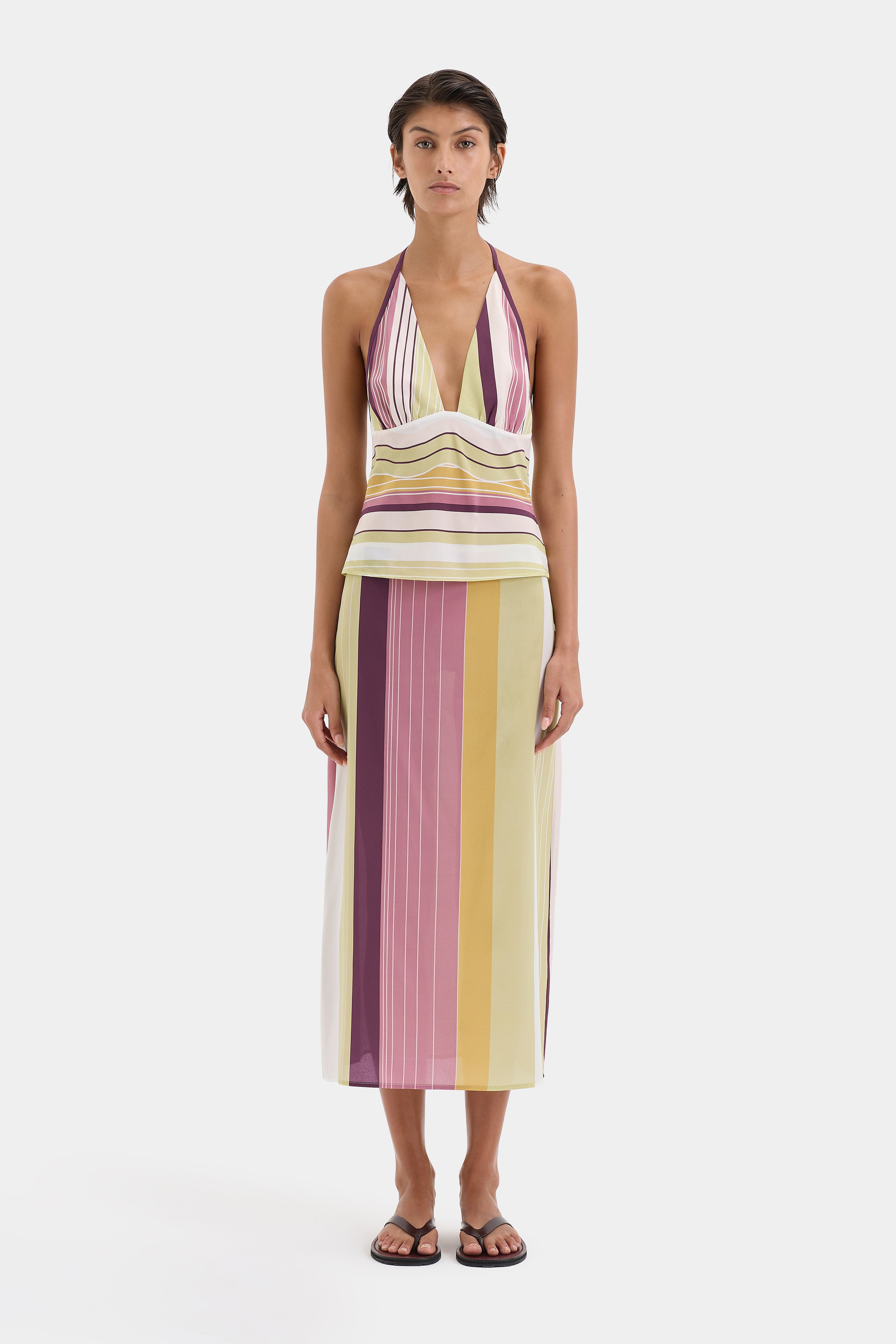 Fontana Skirt Elisa Stripe - Women's Fashion Floral Print Midi Skirt for Casual Wear, Office & Summer Outfits