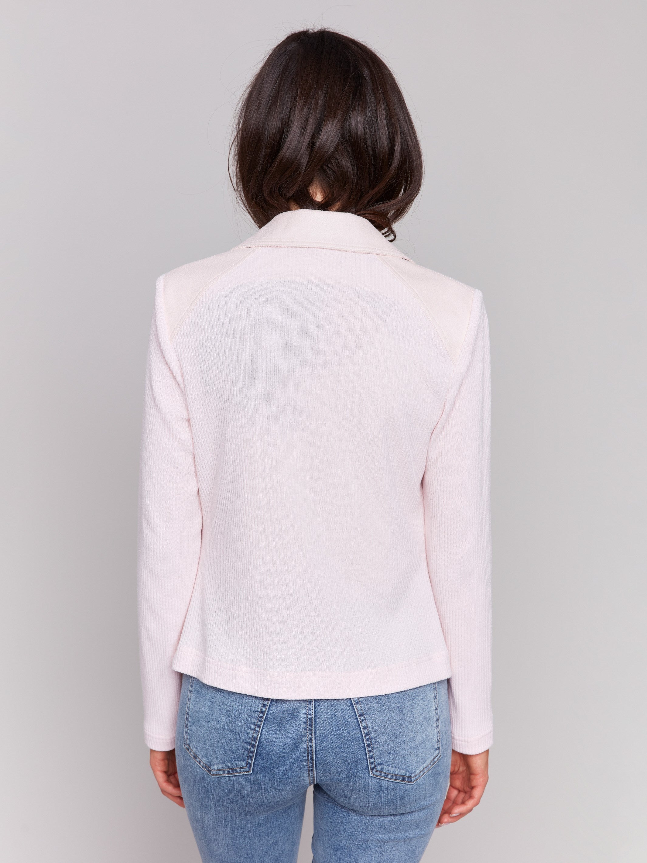 Vintage Faux Leather and Rib Knit Jacket for Women - Stylish Fall Outerwear with Petal Design | Perfect for Casual Outfits, Date Nights & Autumn Layering