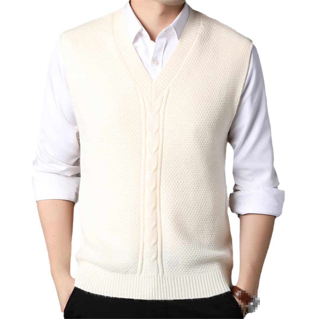 Men's V-Neck Knit Vest - Solid Color Casual Sweater for Autumn & Winter