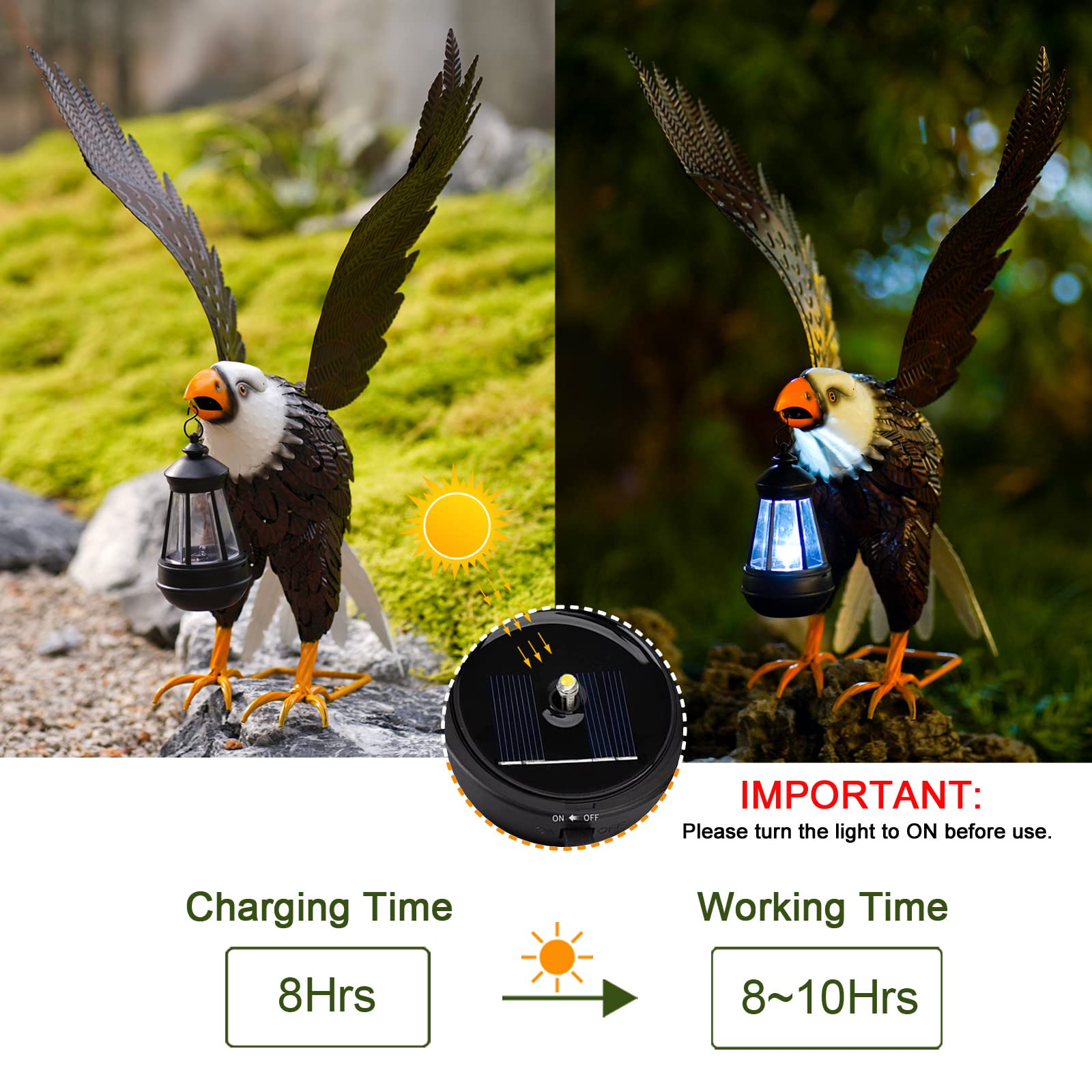 Nacome Large Metal Bald Eagle Outdoor Statue - American Eagle Yard Decor, Garden Sculpture & Patriotic Gift for Lawn, Patio, and Outdoor Decorations