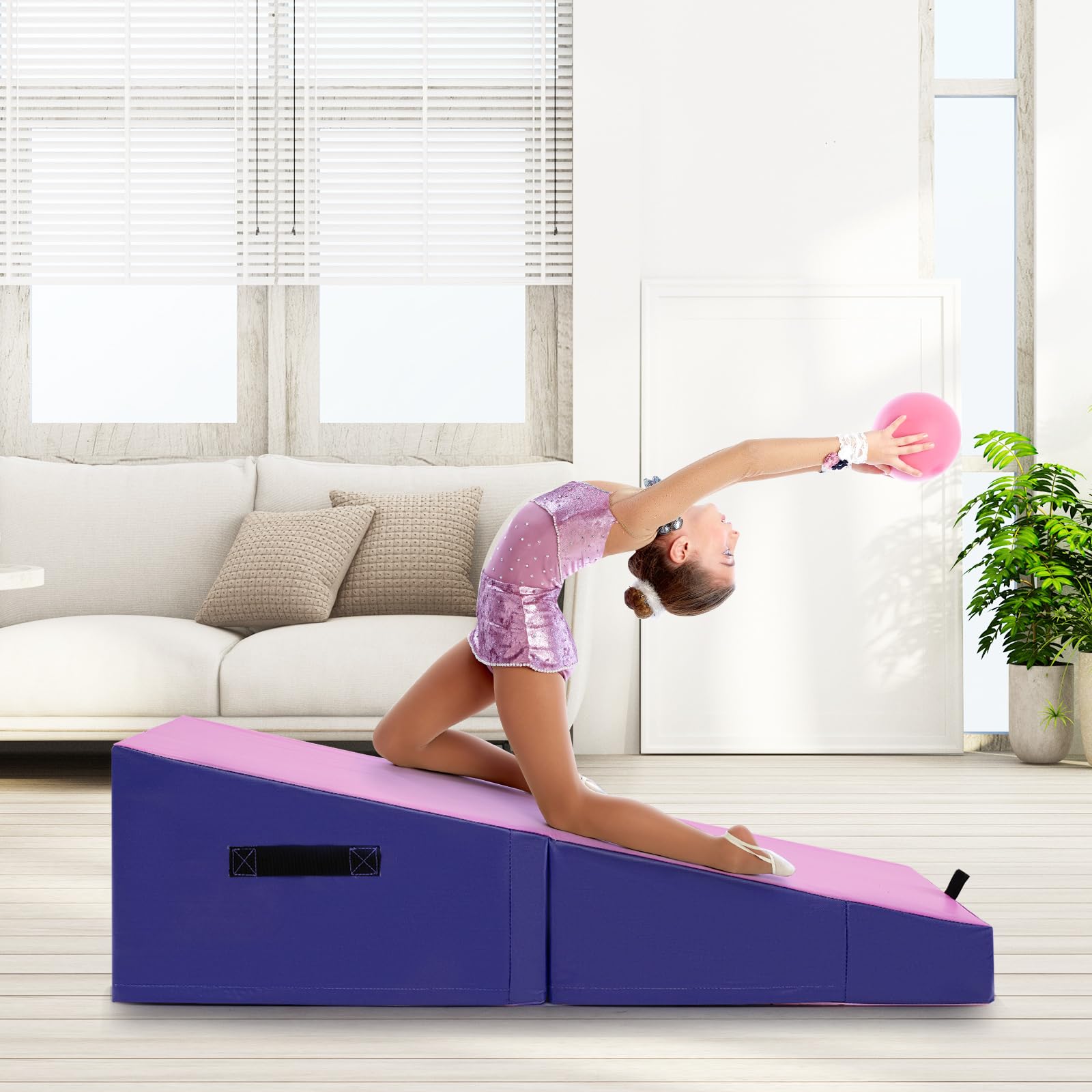 Goplus Folding Gymnastics Mat - Non-Slip EPE Foam Yoga Mat with PVC Leather & Carry Handle | Portable Incline Exercise Mat for Home Gym, Fitness Studio & Indoor Workouts | Perfect for Yoga, Pilates & Stretching Exercises