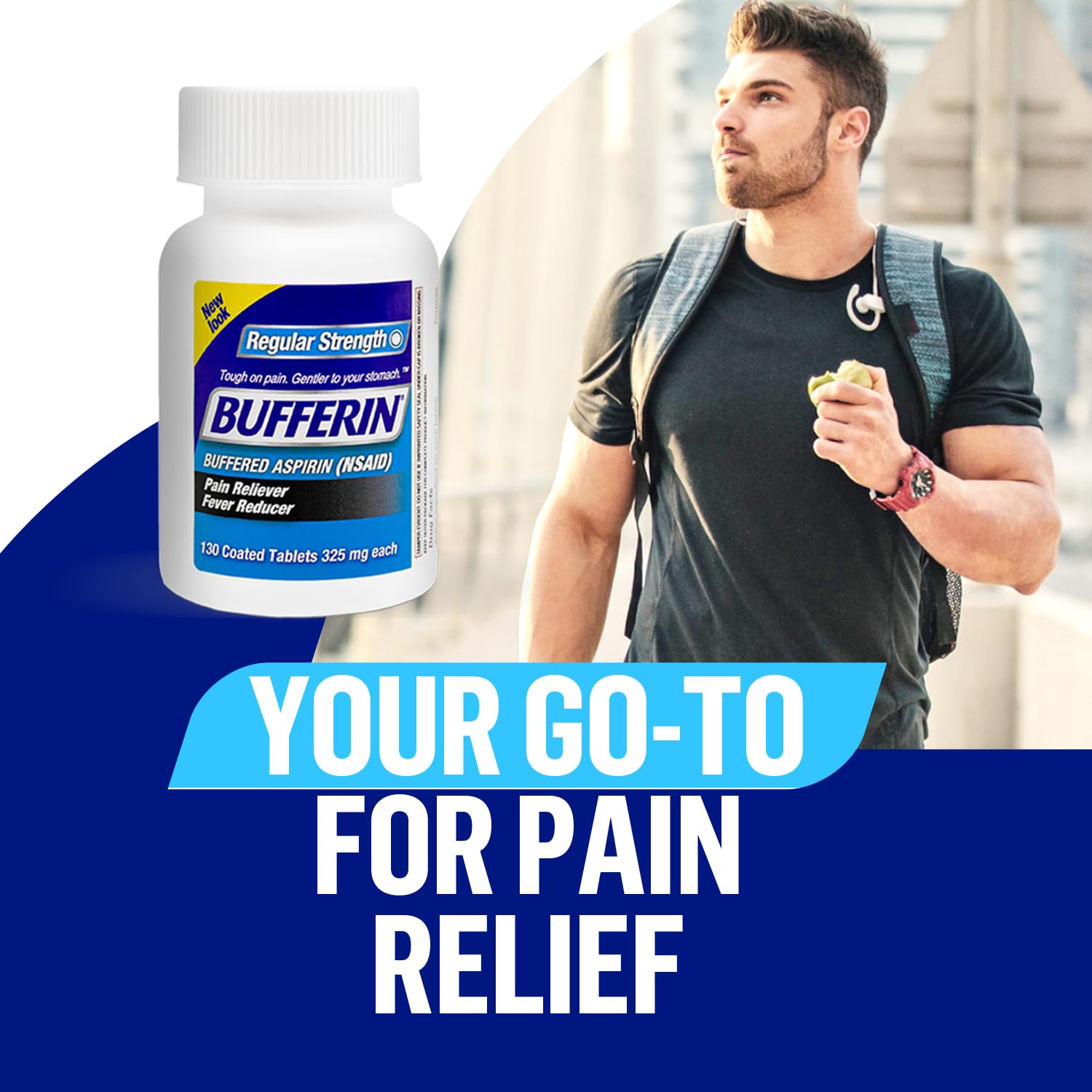 Bufferin Aspirin 325mg Pain Reliever & Fever Reducer - 130 Coated Tablets (3 Pack) for Adults | Headache, Back Pain, Arthritis & Muscle Relief with Buffering Agents | Perfect for Home, Office & Travel First Aid Kits