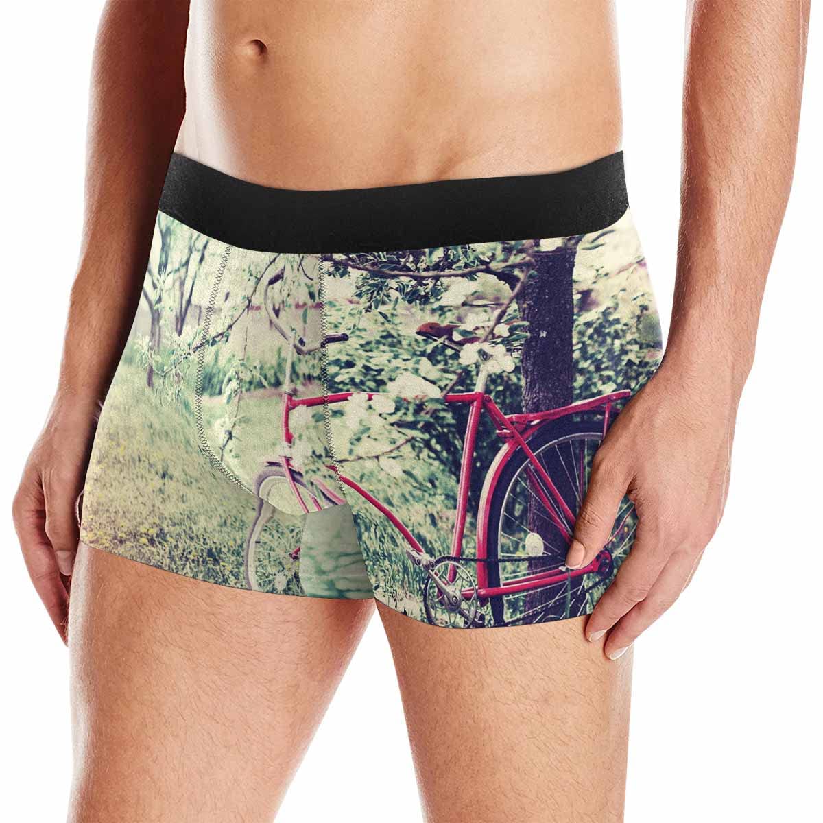 Vintage Bicycle Spring Nature Print Men's Boxer Briefs - Soft Polyester Underwear for Casual Wear & Outdoor Activities | Comfortable Boxer Shorts for Cycling, Hiking & Daily Use