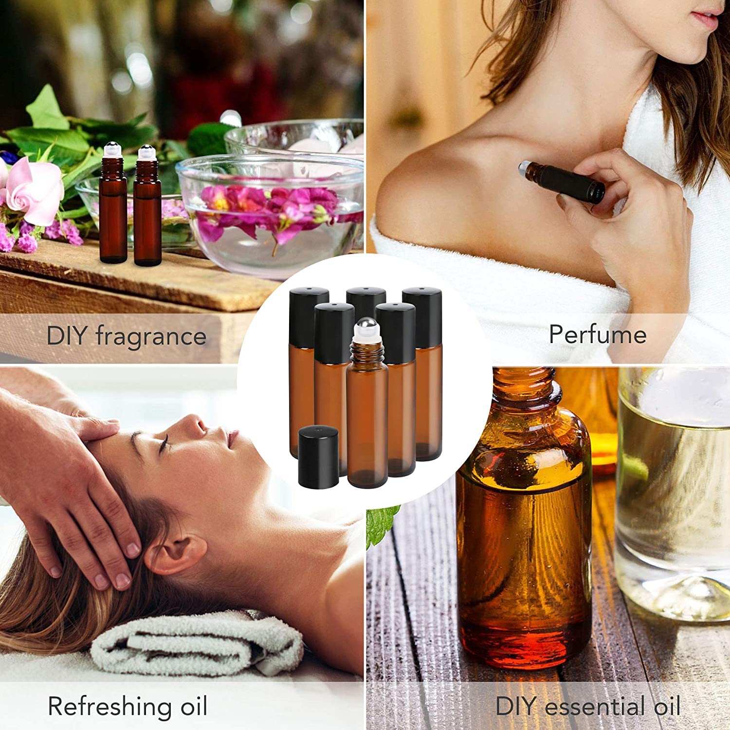 Hunky Dory 3-Piece 10ml Amber Glass Essential Oil Roller Bottles with Stainless Steel Roller Balls - Leakproof Roll-On Perfume & Under Eye Serum Bottles for Aromatherapy, Skincare & Beauty Use