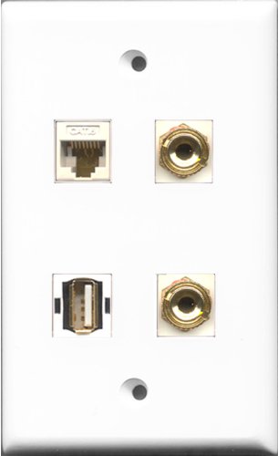 RiteAV 2-Port Wall Plate - 1x USB A-A & 1x Cat6 Ethernet Port - White Banana Speaker Wall Plate for Home Theater & Audio System Installations
