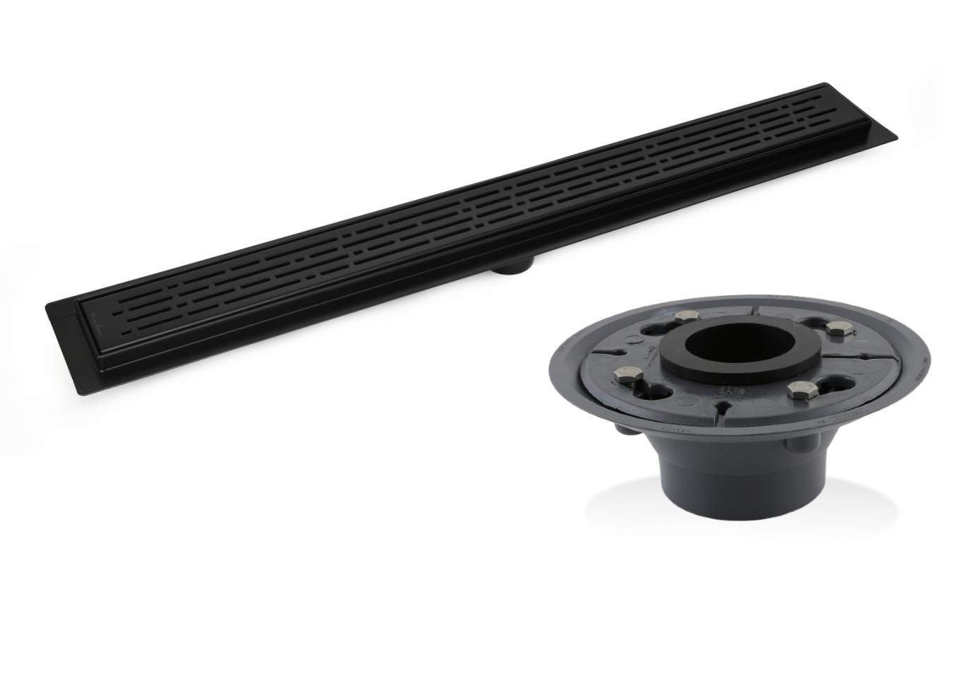 SereneDrains 30 Inch Matte Black Linear Shower Drain - Premium Stainless Steel Channel & Grate with ABS Base Flange (2-Piece Bundle) | Perfect for Modern Bathroom Renovations & Walk-In Shower Installations