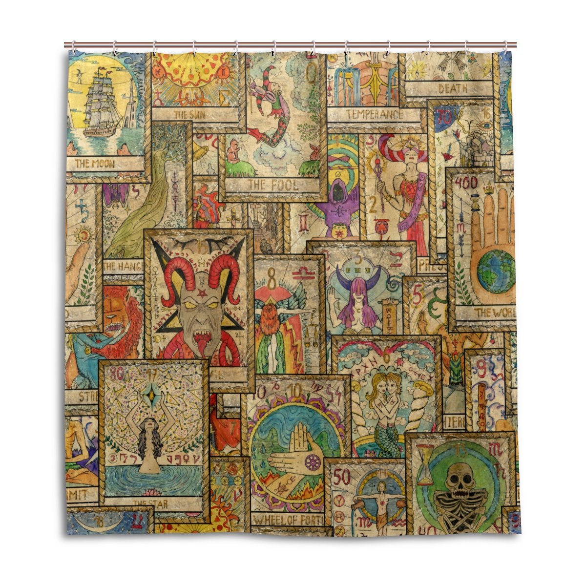 ALAZA Vintage Tarot Cards Shower Curtain - 72x72 Inch Waterproof Polyester Bathroom Decor with Hooks - Perfect for Gothic, Mystic, or Bohemian Style Bathrooms