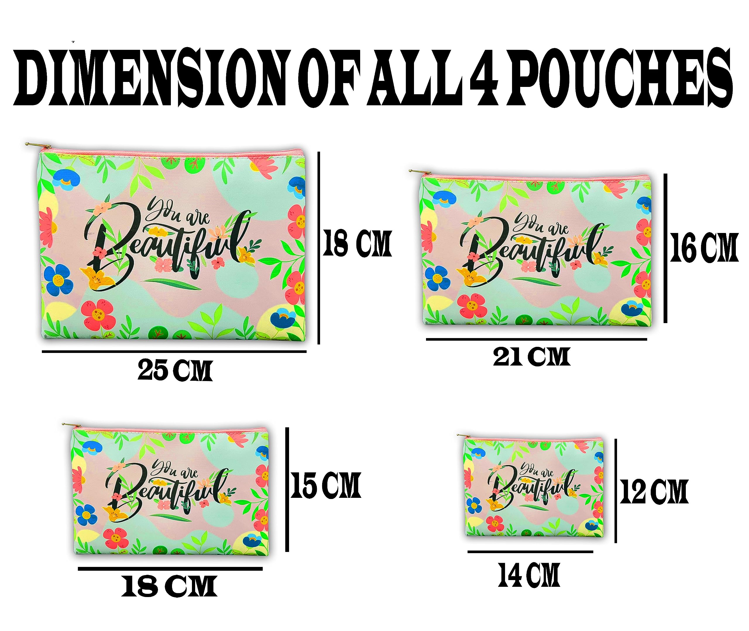 KOBBET® 4-Pack Floral Canvas Pouch Set - Multi-Purpose Cosmetic & Toiletry Bag for Women & Men, Large Capacity Travel Organizer for Makeup, Pencils, Coins & Beach Essentials - Perfect for Travel, Gym, School & Daily Use