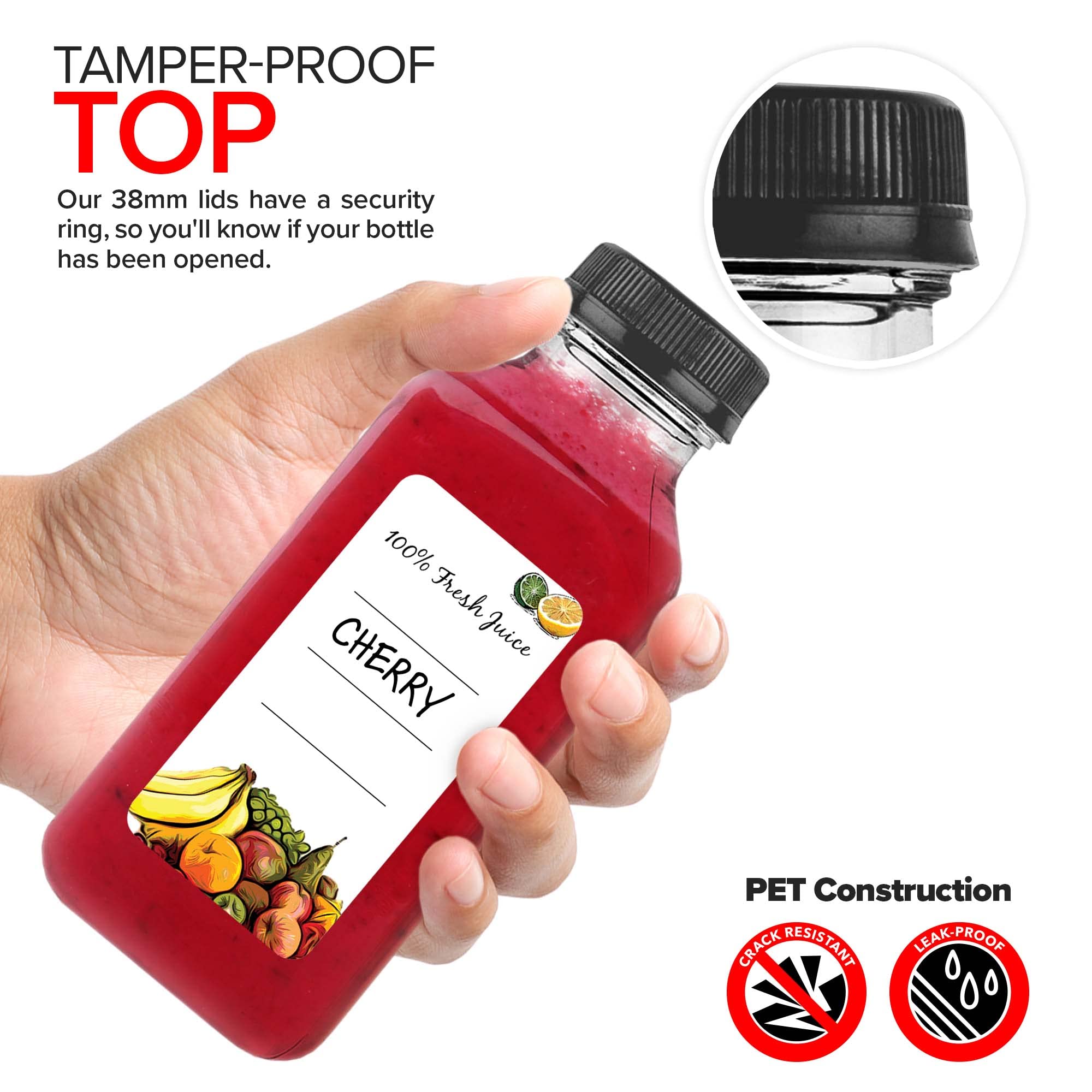 12 oz Reusable Clear Plastic Juice Bottles with Caps (35 Pack) - Empty Drink Containers for Juicing, Shots, Mini Fridge Storage - Includes Labels, Brush & Funnel - Perfect for Homemade Juices, Meal Prep, and On-the-Go Hydration