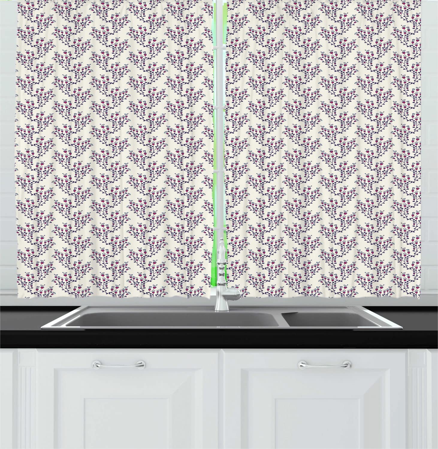 Ambesonne Floral Kitchen Curtains - 55