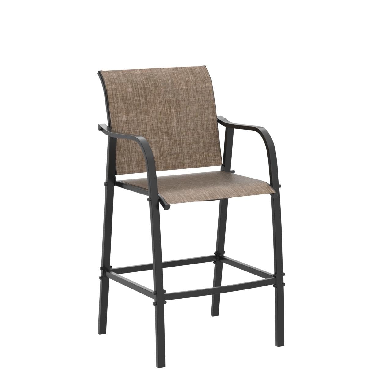 2-Pack Outdoor Metal Bar Stools - Counter Height Steel Patio Chairs with Textilene Seat, Armrest & Footrest - Lightweight Brown Bar Stools for Backyard, Deck, Poolside & Garden Use