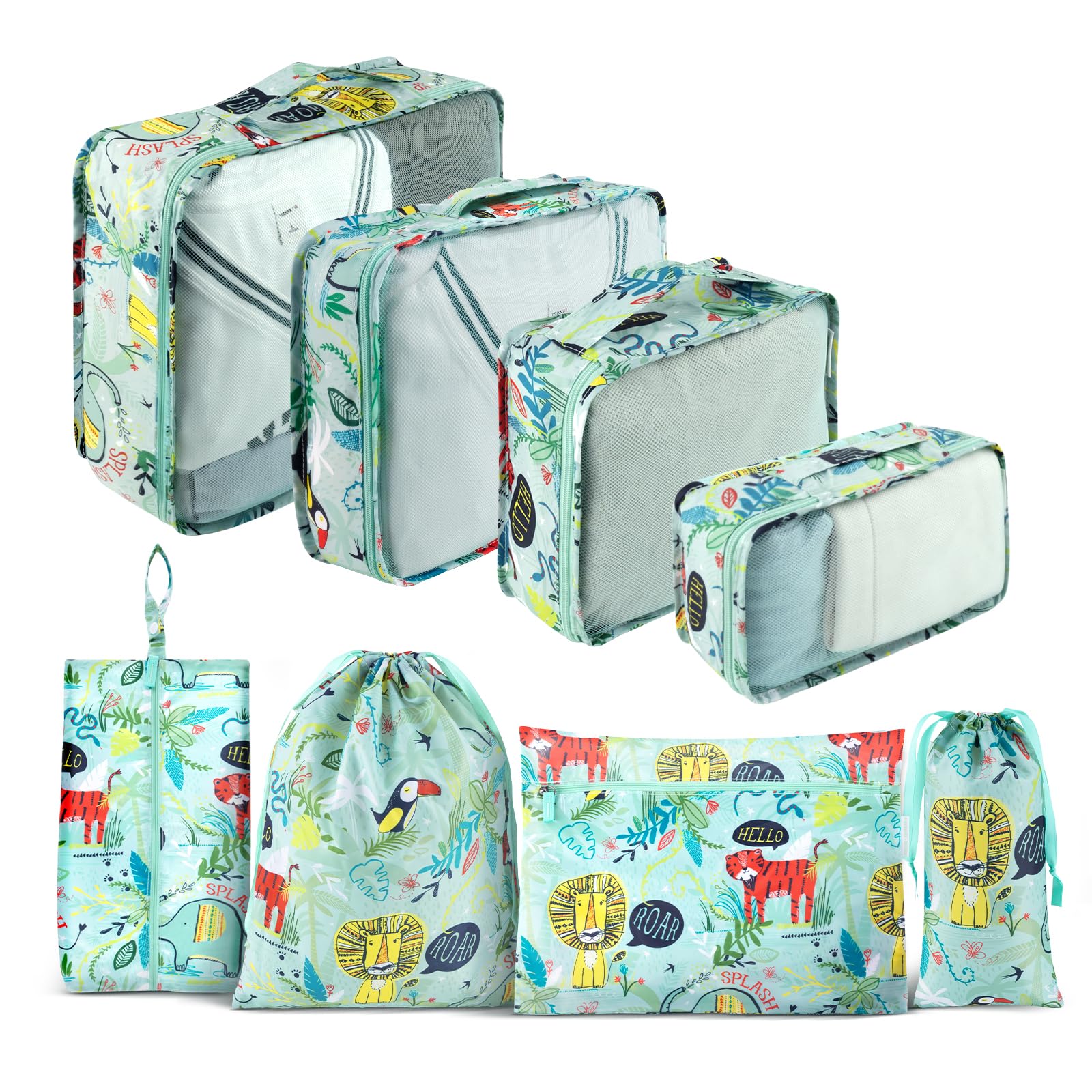 8-Piece Travel Packing Cubes Set - Lightweight Luggage Organizers for Suitcases, Kids & Adults | Perfect for Women's & Girls' Travel Essentials | Ideal for Business Trips, Vacations & Weekend Getaways