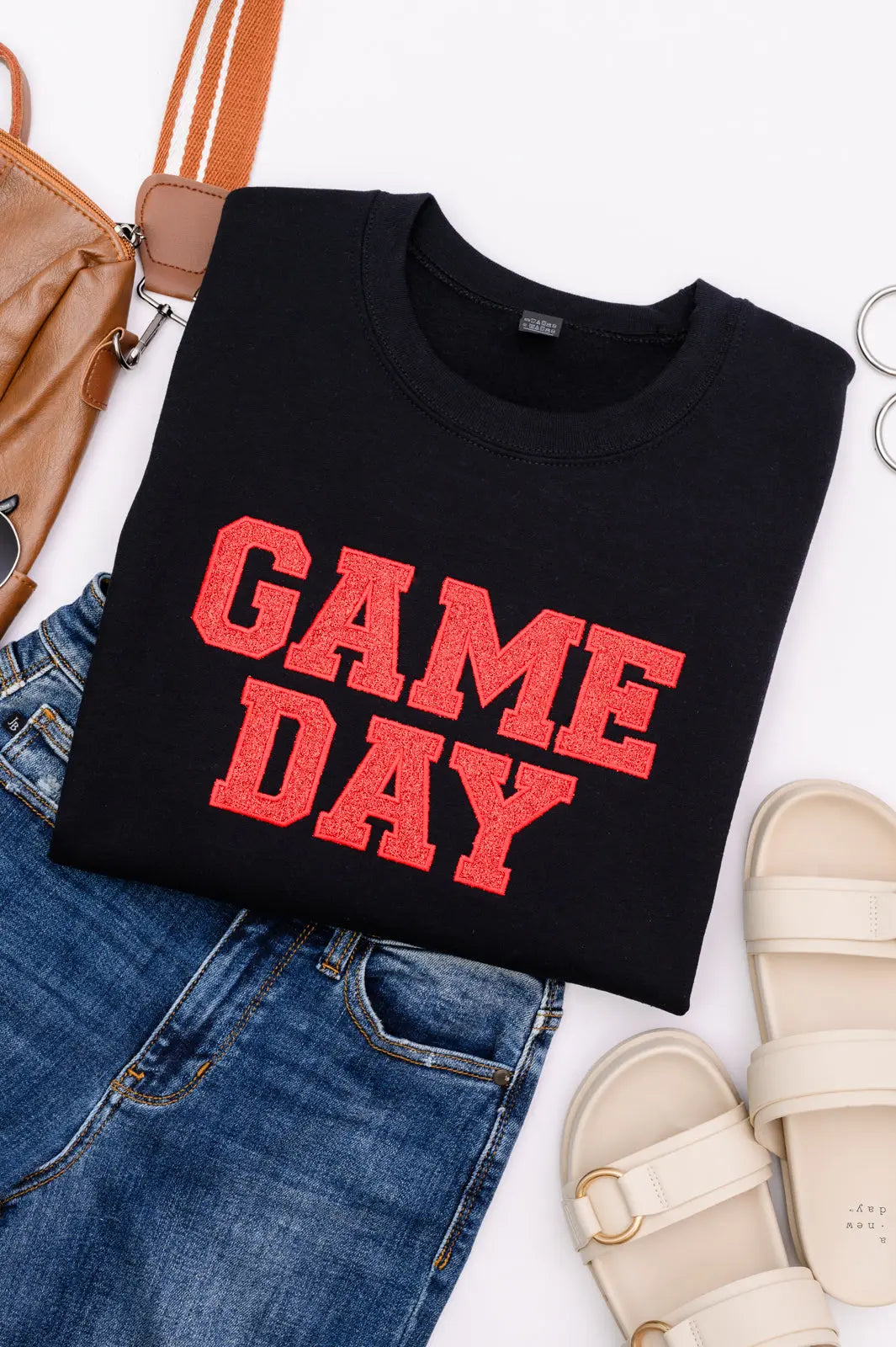 PREORDER: Embroidered Glitter Game Day Sweatshirt - Black/Red - Comfortable Pullover for Football, Basketball & Tailgate Parties