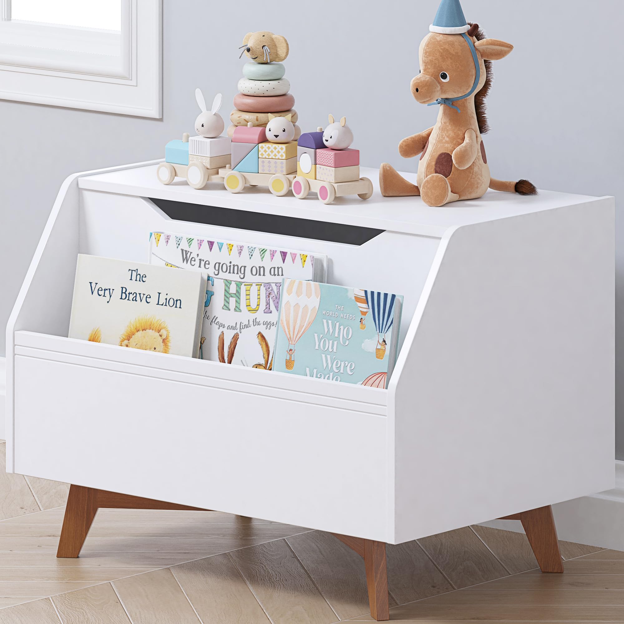 UTEX Wooden Toy Chest for Kids - Storage Organizer Bench with Book Storage Area, White Children's Furniture for Bedroom & Playroom - Perfect for Boys and Girls Toys & Books Organization