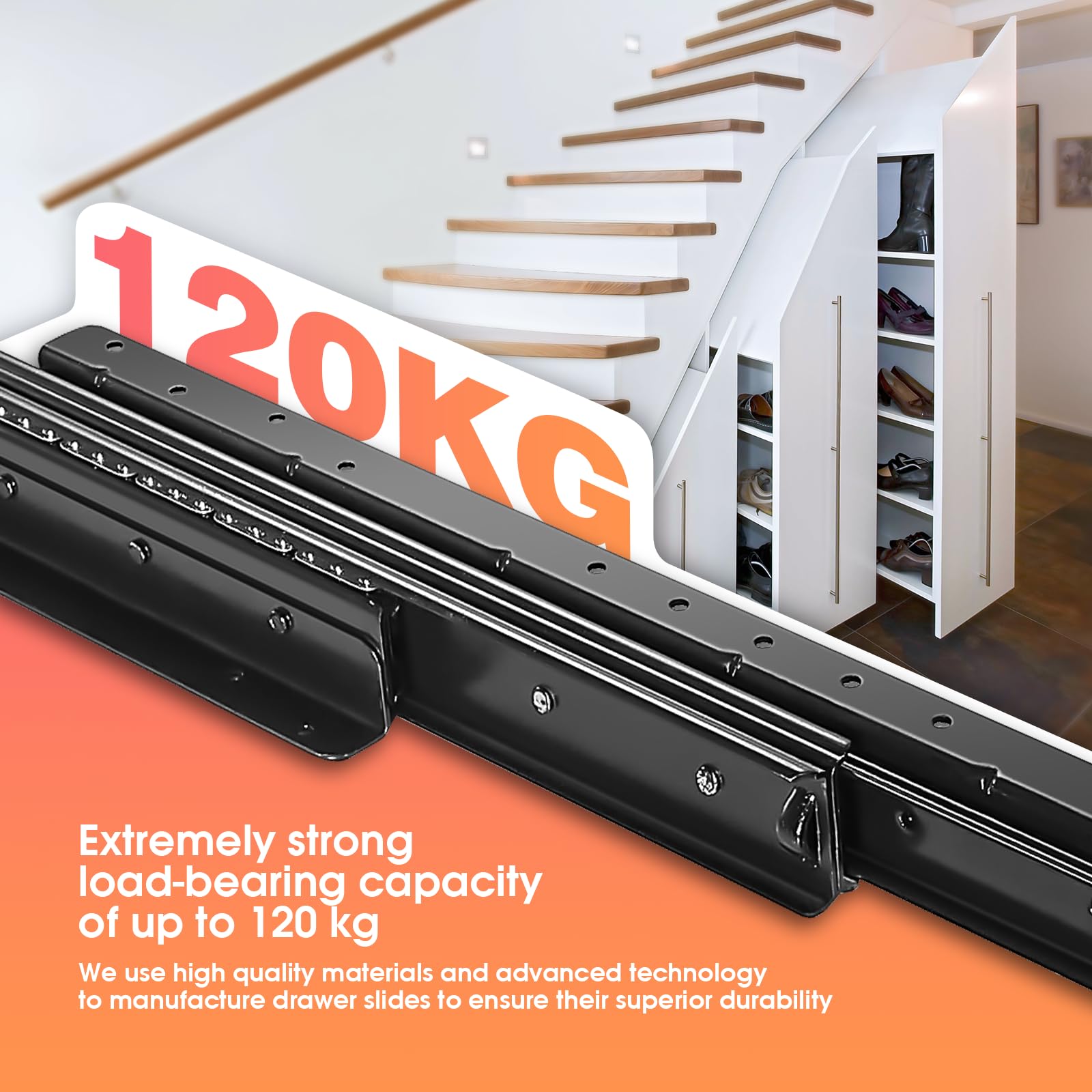 Heavy Duty Undermount Drawer Slides 16 24 32 40 Inch - 260lb Load Capacity Concealed Cabinet Glides for Bottom Mount Pull Out Storage - Perfect for Pantry Closet Shelf and Stair Cabinet Organization (1 Pair, 32 Inch)
