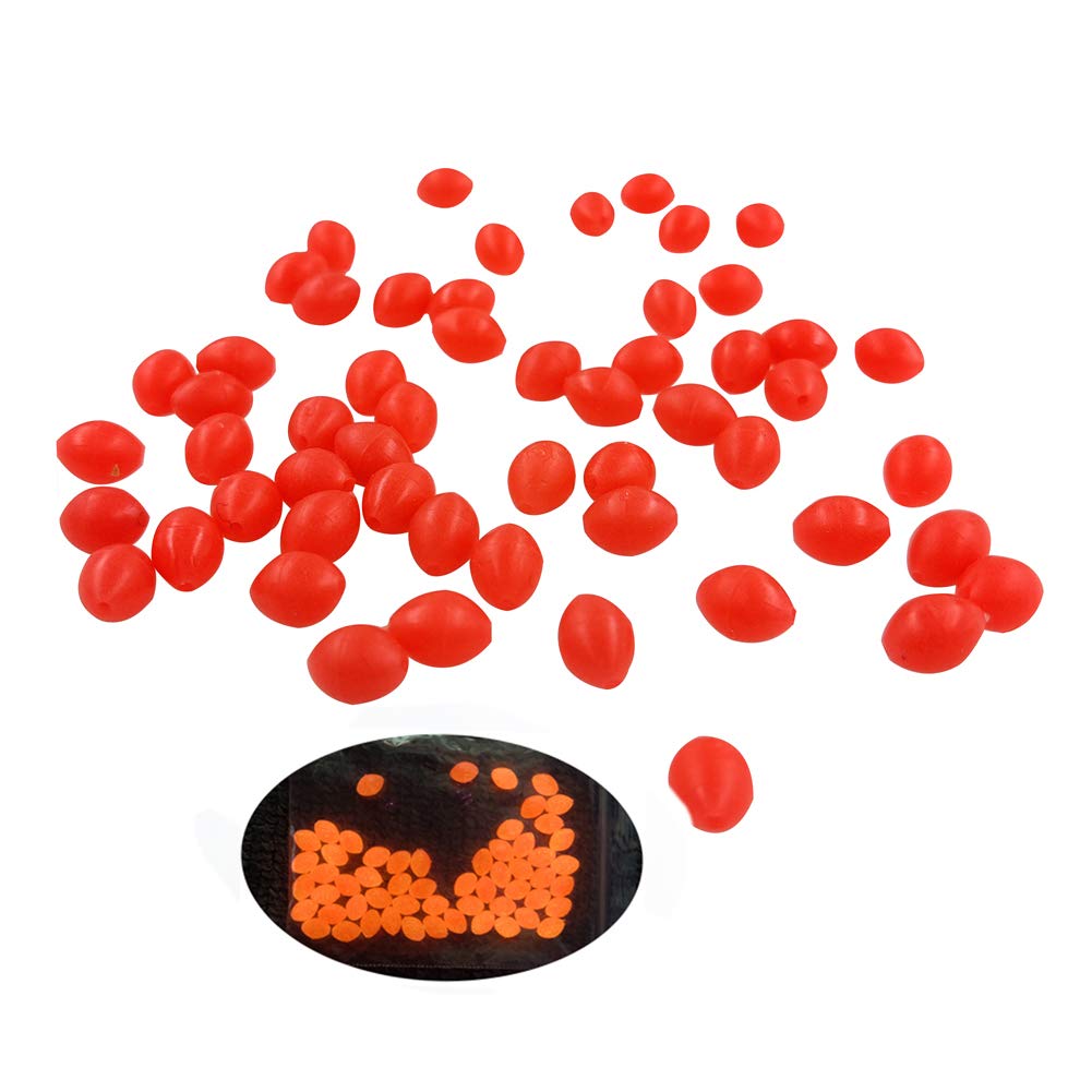 Glow in The Dark Fishing Beads - Oval Rubber Bait Eggs with Luminous Effect, Soft Fishing Line Ball Stopper for Salmon Trout Fishing - Saltwater & Freshwater Fishing Tackle for Night Fishing and Low Light Conditions