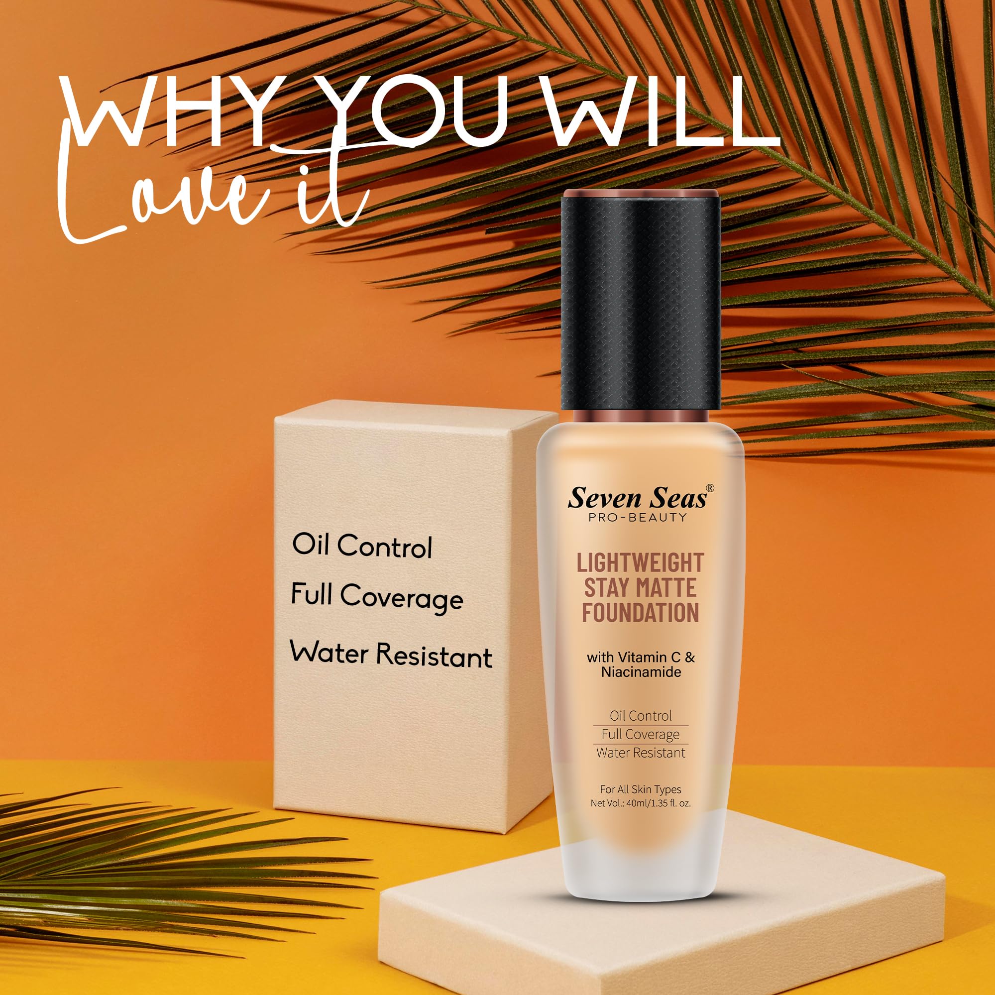 Seven Seas Stay Matte Lightweight Foundation - Oil Free, Full Coverage, SPF 15 - For All Skin Types | Non-Comedogenic & Hypoallergenic | Paraben-Free Makeup (Nude) | Perfect for Daily Wear & Special Occasions