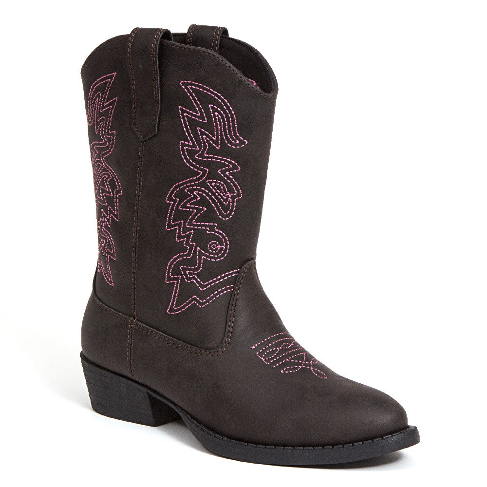Kids' Ranch Boots in Dark Brown & Pink - Stylish & Comfortable Western Boots for Boys & Girls | Perfect for School, Play & Cowboy/Cowgirl Costumes