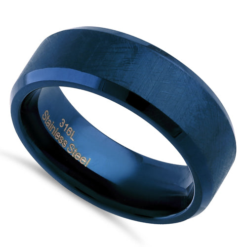 Premium Stainless Steel Men's Blue Textured Band Ring with Polish Edges - Durable Fashion Jewelry for Gifts, Weddings & Everyday Wear