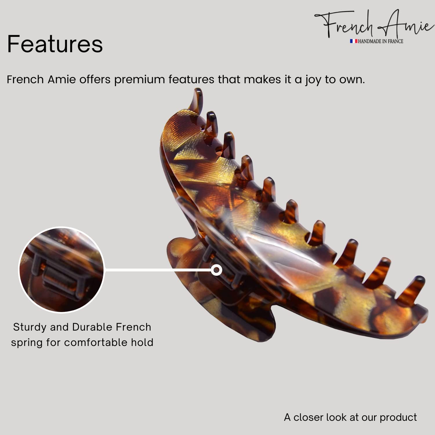 French Amie Large Hair Claw Clip for Women - Handmade Cellulose for Thick Hair - Indoor & Outdoor Styling