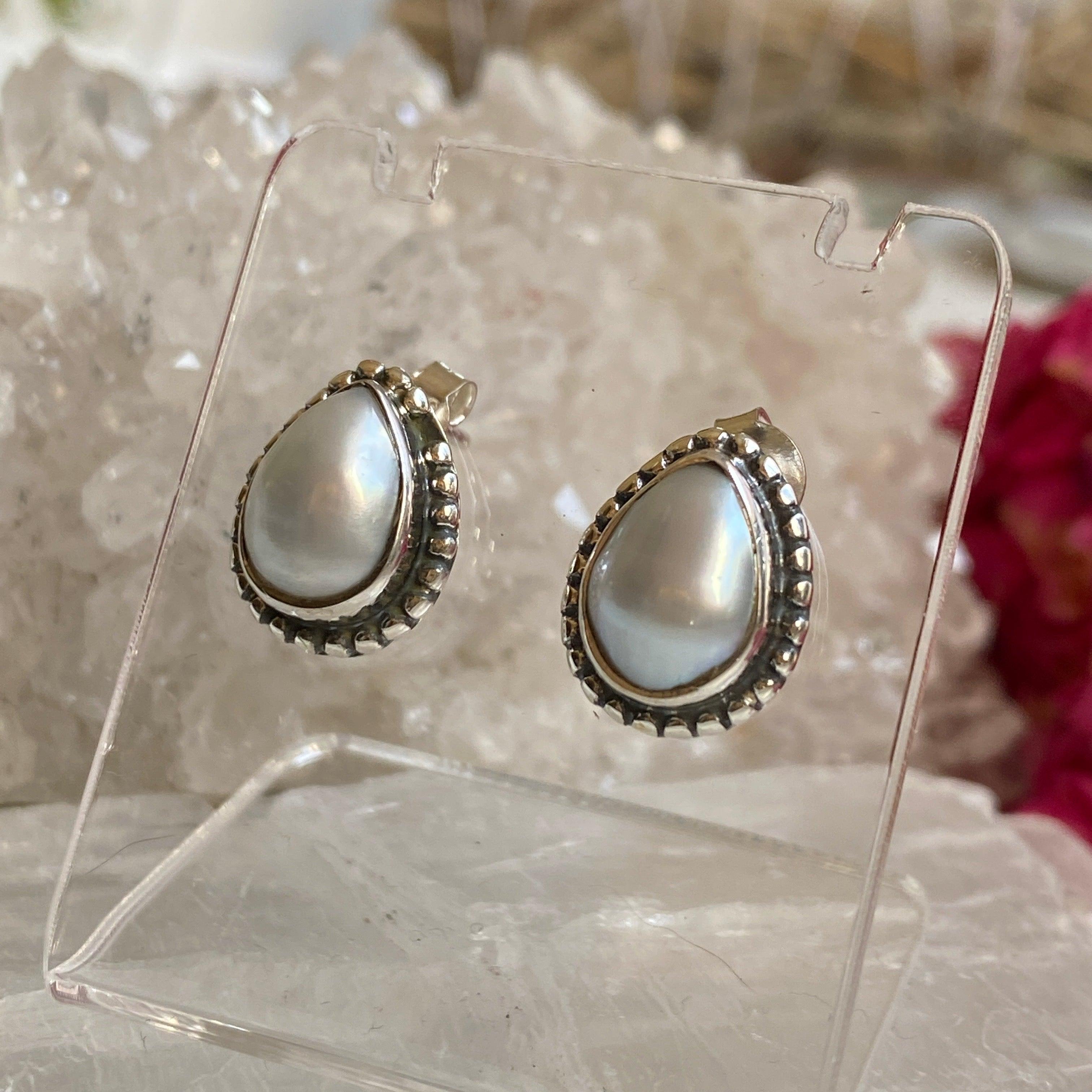 Pearl Teardrop Cabochon Stud Earrings - Elegant White Pearl Jewelry for Women, Gift for Her - Perfect for Weddings, Parties & Special Occasions