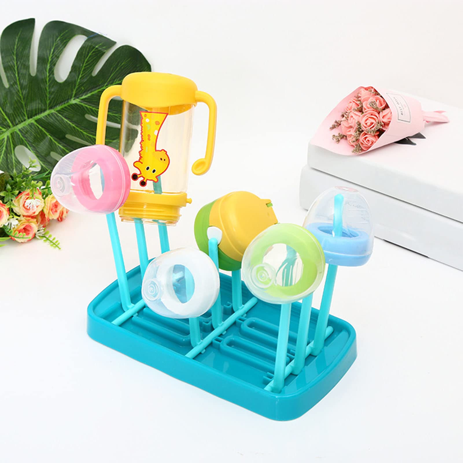 Baby Bottle Drying Rack with Drain Tray - BPA-Free PP Detachable Bottle Sterilizer Organizer | Perfect for Breast Pump Parts, Pacifiers & Baby Bottles at Home Nursery
