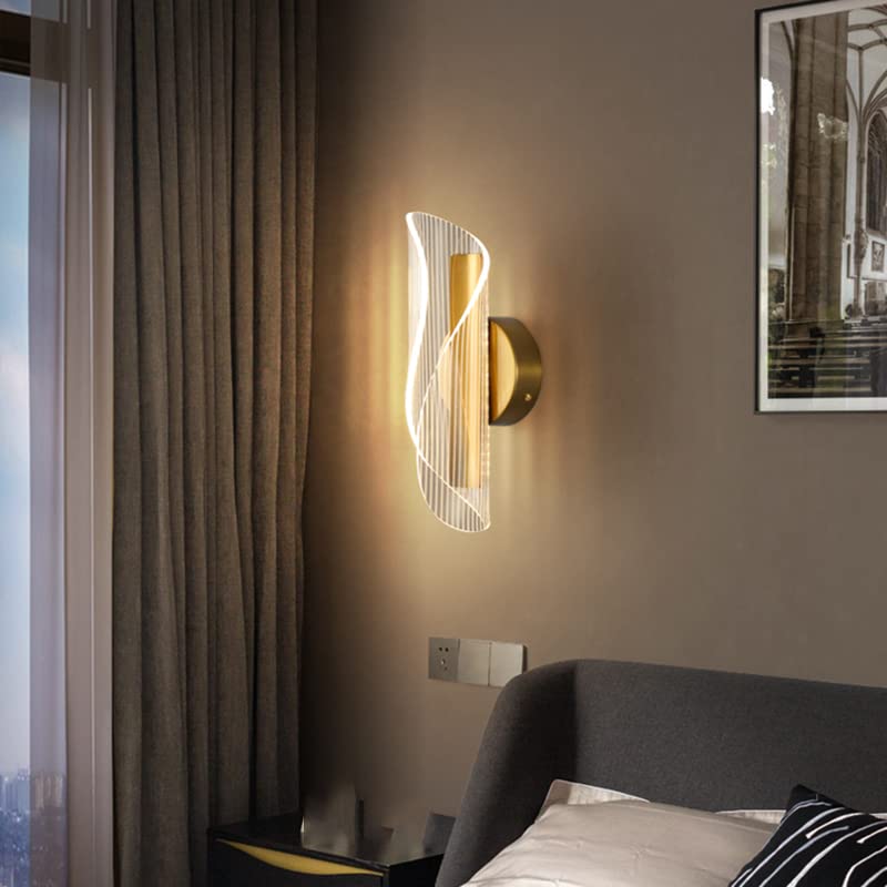 Modern Geometric LED Wall Sconce - Gold Finish Metal 1-Light Fixture for Bedroom, Restaurant & Hotel - 10W Energy Efficient (110V-120V) - White & Gold Lighting for Ambient Decor, Accent Walls & Mood Setting