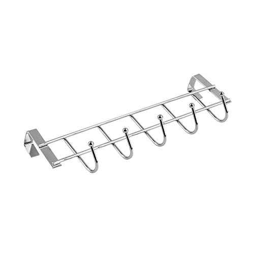 Eco-Friendly Silver Metal Over Door Hanger with 5 Hooks - Bathroom, Kitchen, Bedroom Towel & Coat Rack - Space-Saving Storage Solution for Home Organization